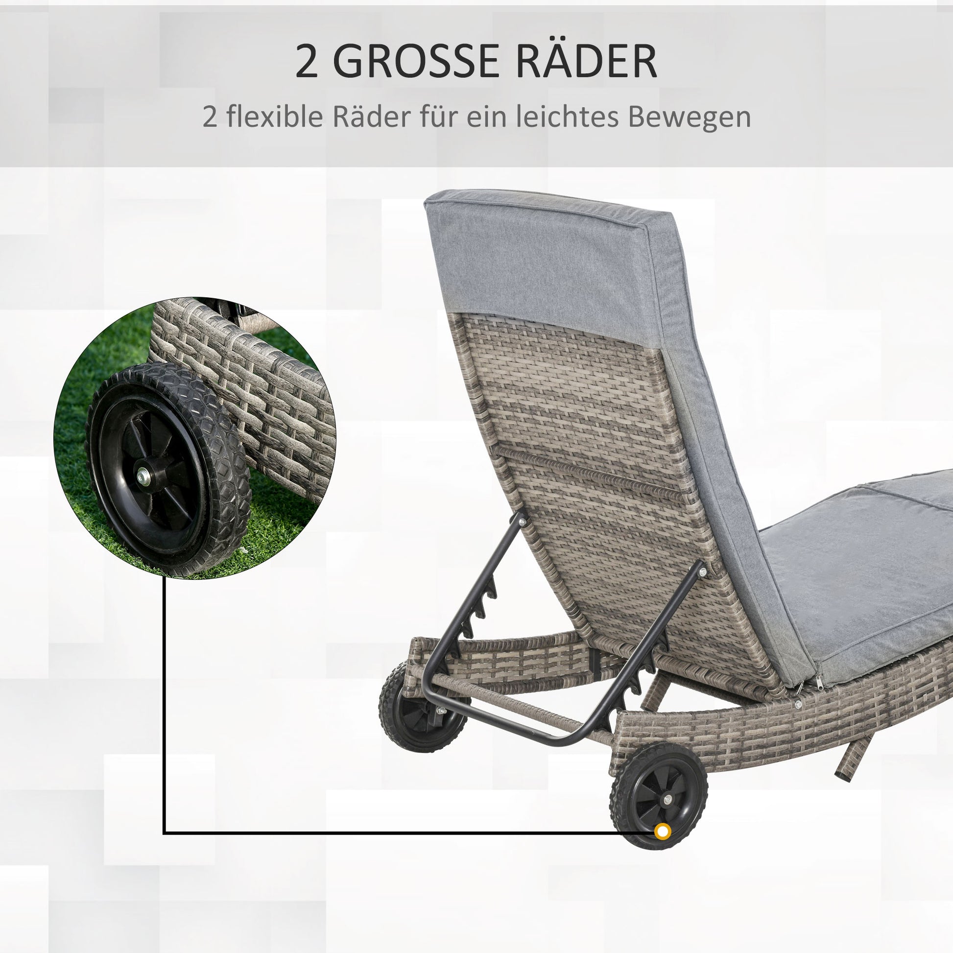 Poly Rattan Sun Lounger Garden Chair with Cushion 5-Position Adjustable Rattan Lounger Garden Furniture S-Shape Metal Gray 207 x 70 x 70 cm