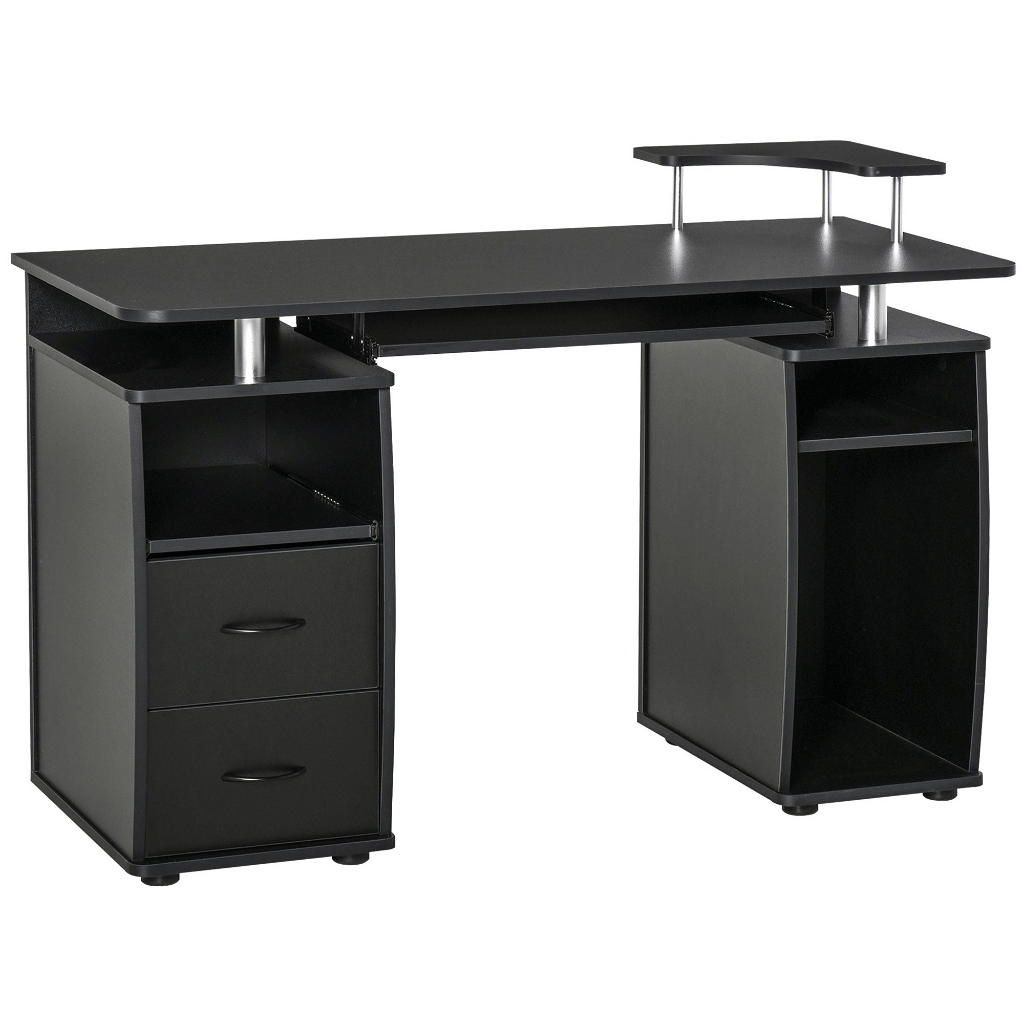 Modern Computer Desk, Office Desk in Wood with Drawers, Pull-Out Shelf, and Keyboard Tray, 120x55x85cm, Black