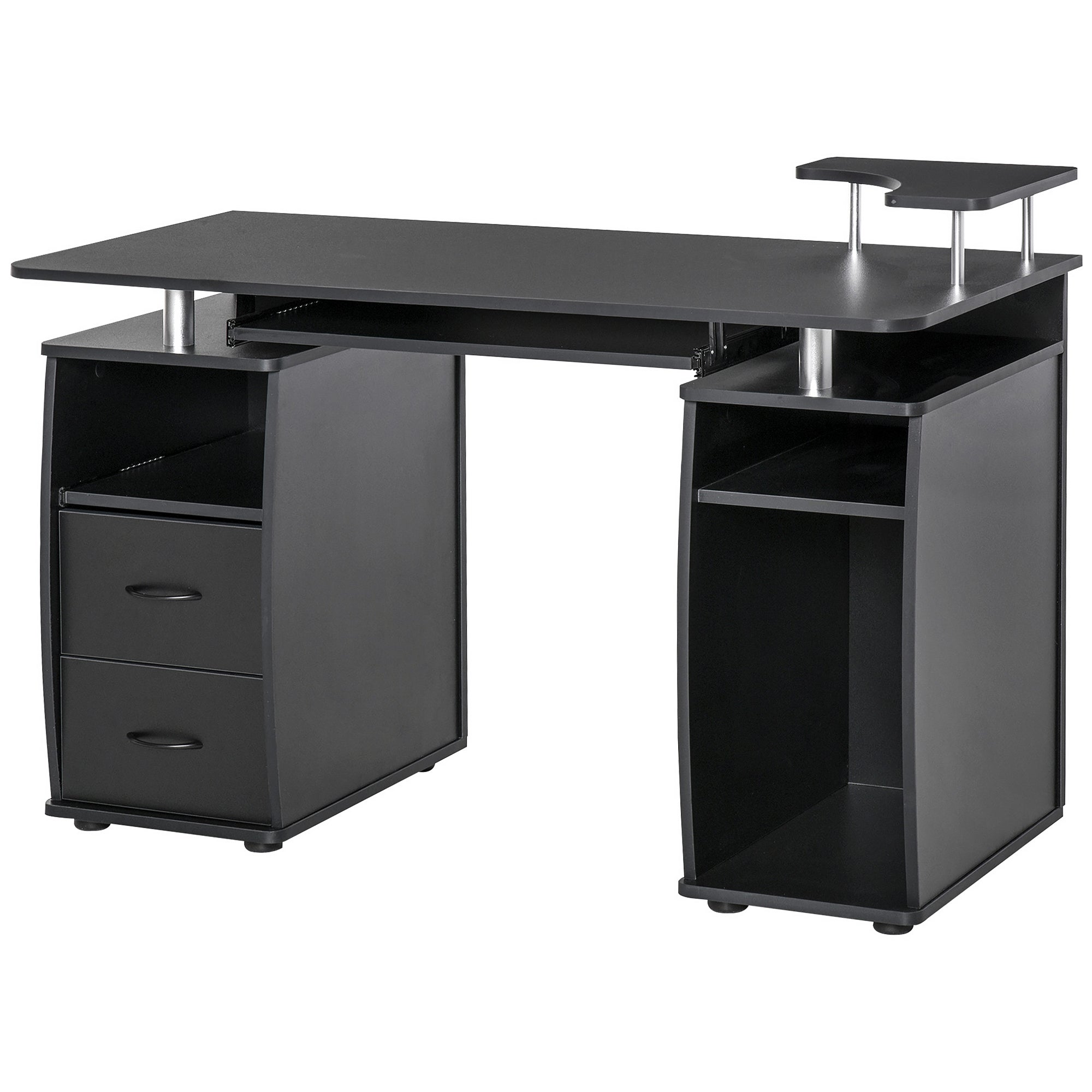 Modern Computer Desk, Office Desk in Wood with Drawers, Pull-Out Shelf, and Keyboard Tray, 120x55x85cm, Black