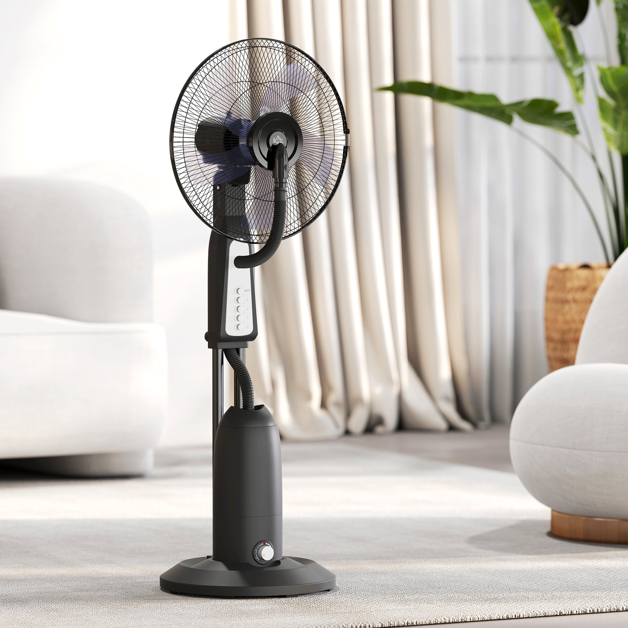 Water Cooling Fan, Stand Fan with Adjustable Spray Mist, 3 Speeds, 3L Water Tank, 75° Oscillating, 90W Water Fan with Wheels, 125cm