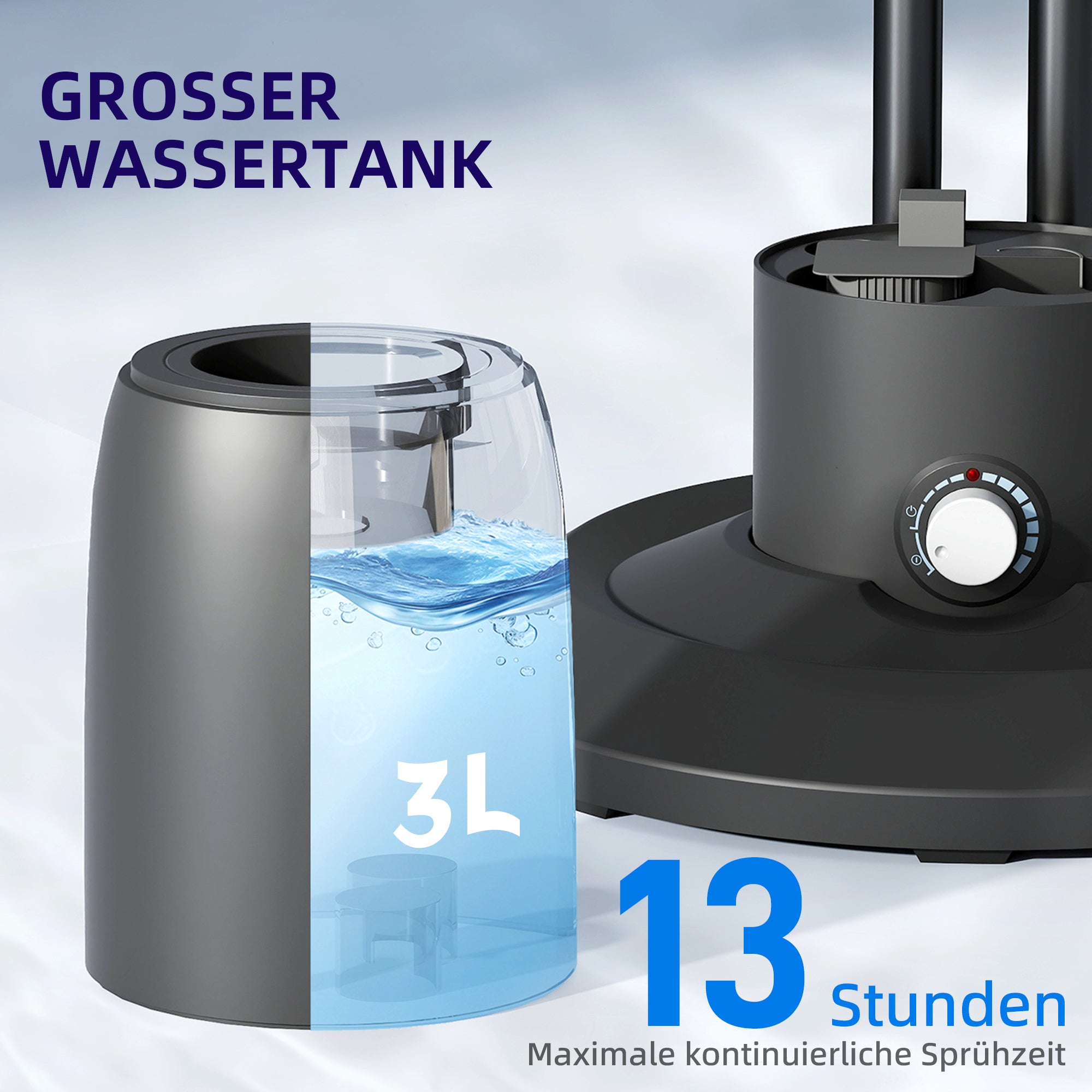 Water Cooling Fan, Stand Fan with Adjustable Spray Mist, 3 Speeds, 3L Water Tank, 75° Oscillating, 90W Water Fan with Wheels, 125cm