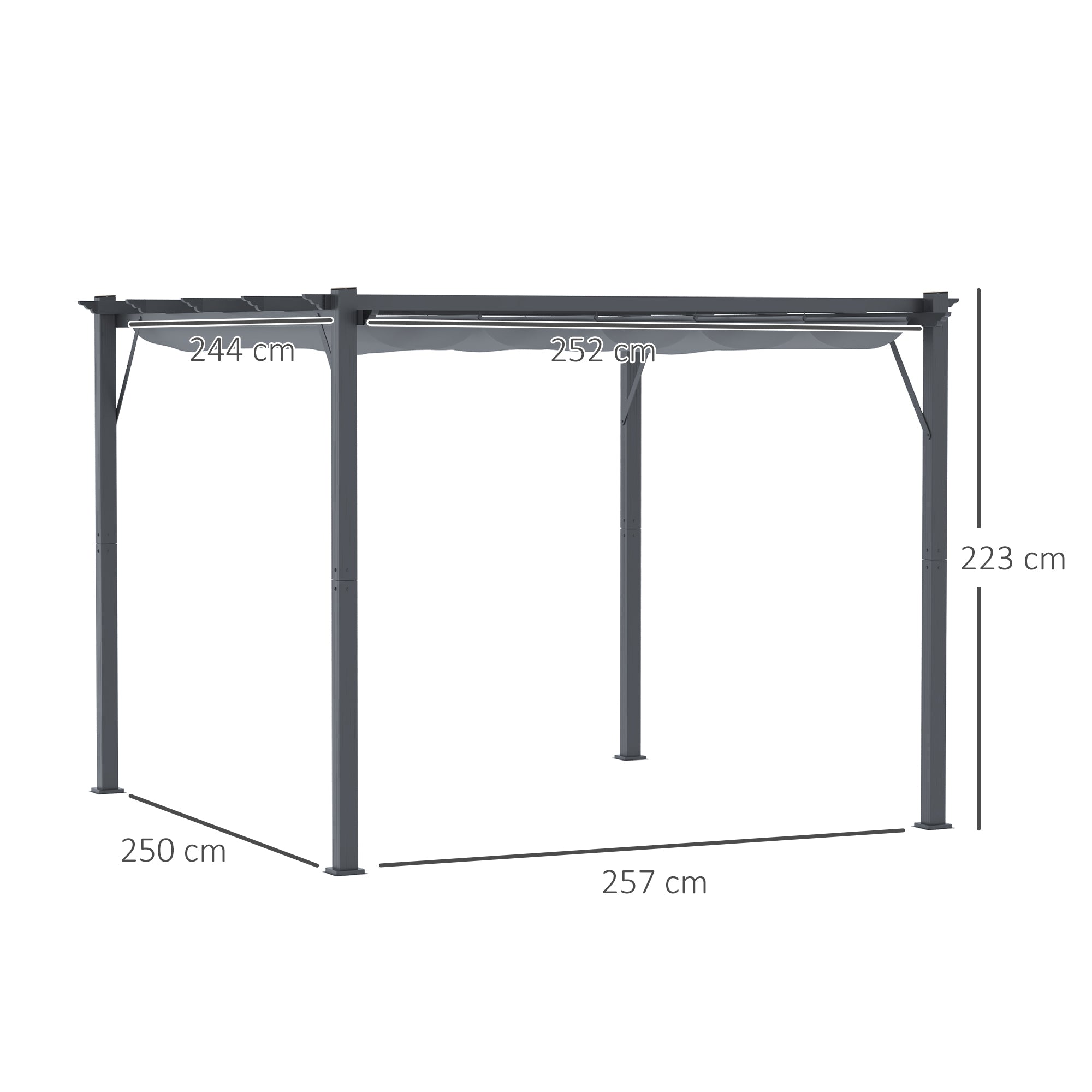 Pergola Pavilion Patio Cover with Sliding Roof Garden Aluminum Charcoal Gray + Dark Gray 3x3x2.23m