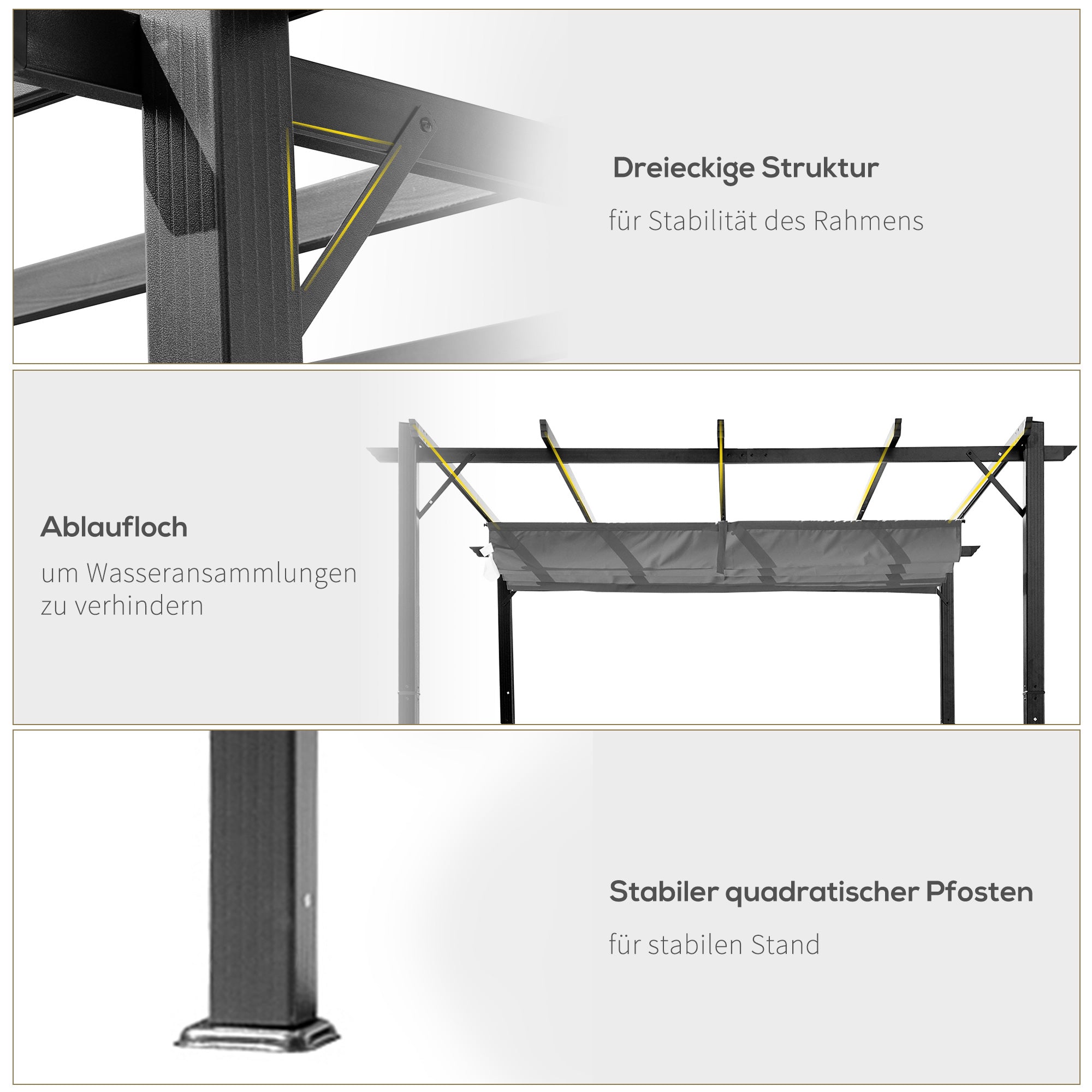 Pergola Pavilion Patio Cover with Sliding Roof Garden Aluminum Charcoal Gray + Dark Gray 3x3x2.23m