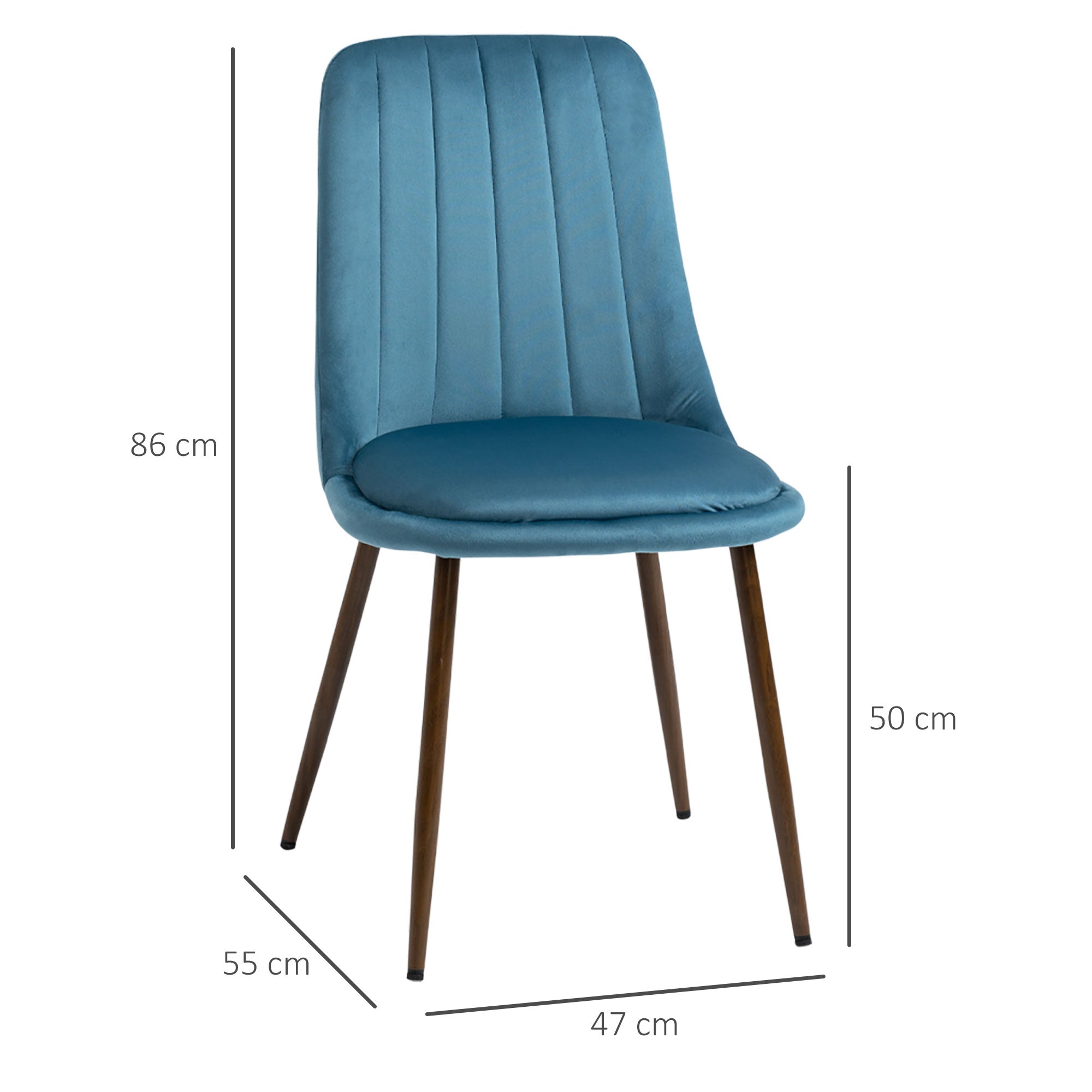 Padded Kitchen Chairs, Set of 4 made of Polyester and Steel, 47x55x86 cm, Blue