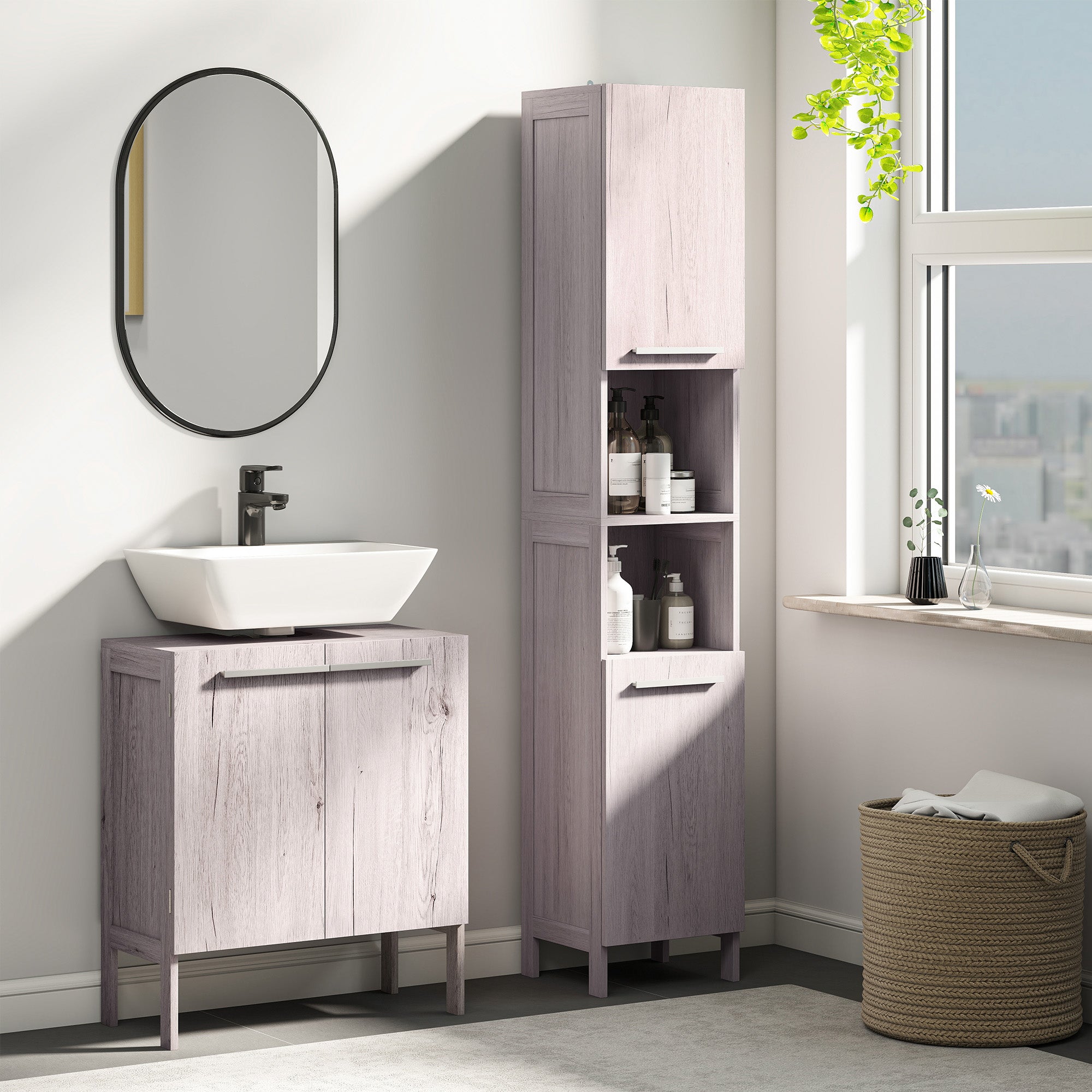High Cabinet Auxiliary Furniture for Bathroom with Large Storage Space with Open and Closed Areas 30x32x172.5 cm