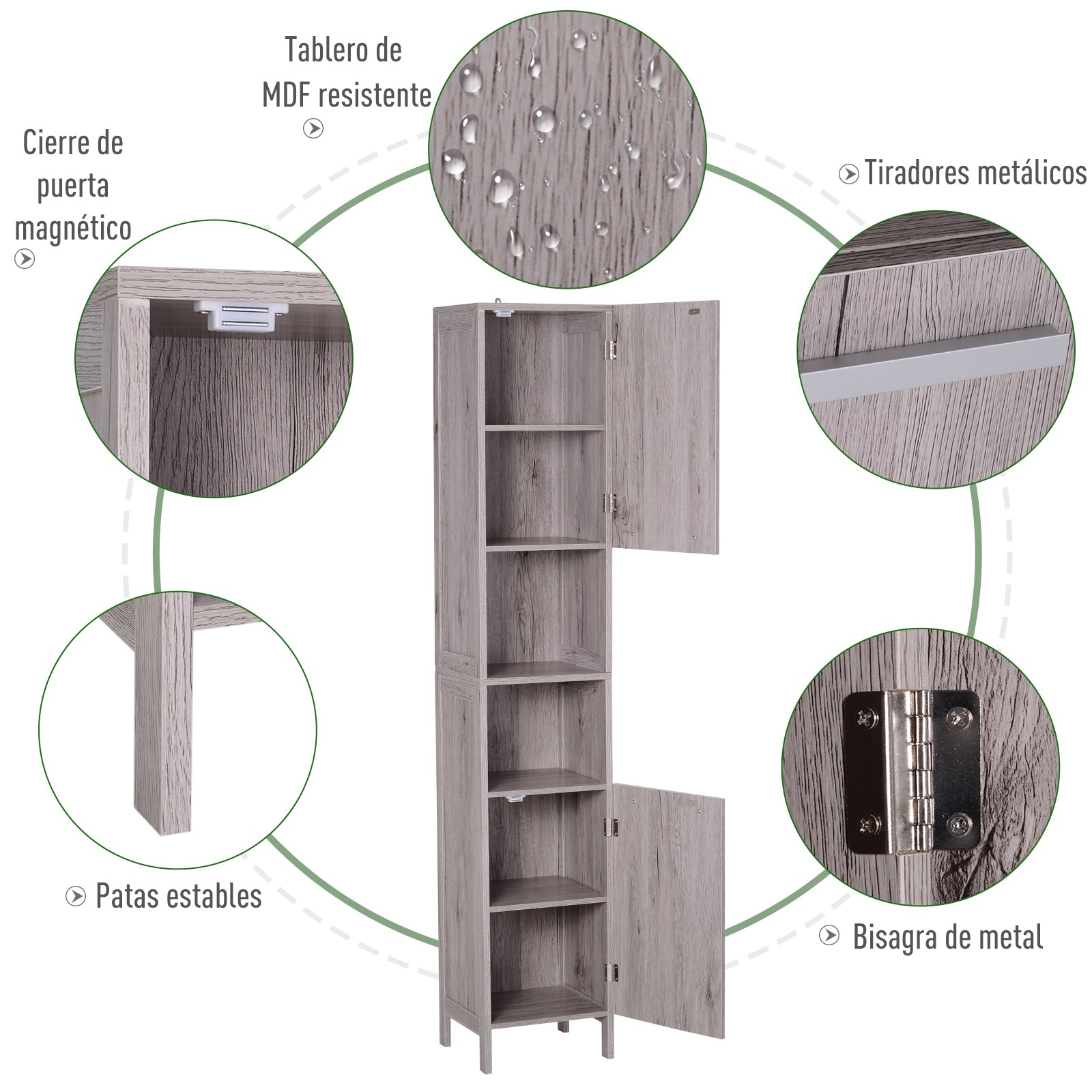 High Cabinet Auxiliary Furniture for Bathroom with Large Storage Space with Open and Closed Areas 30x32x172.5 cm