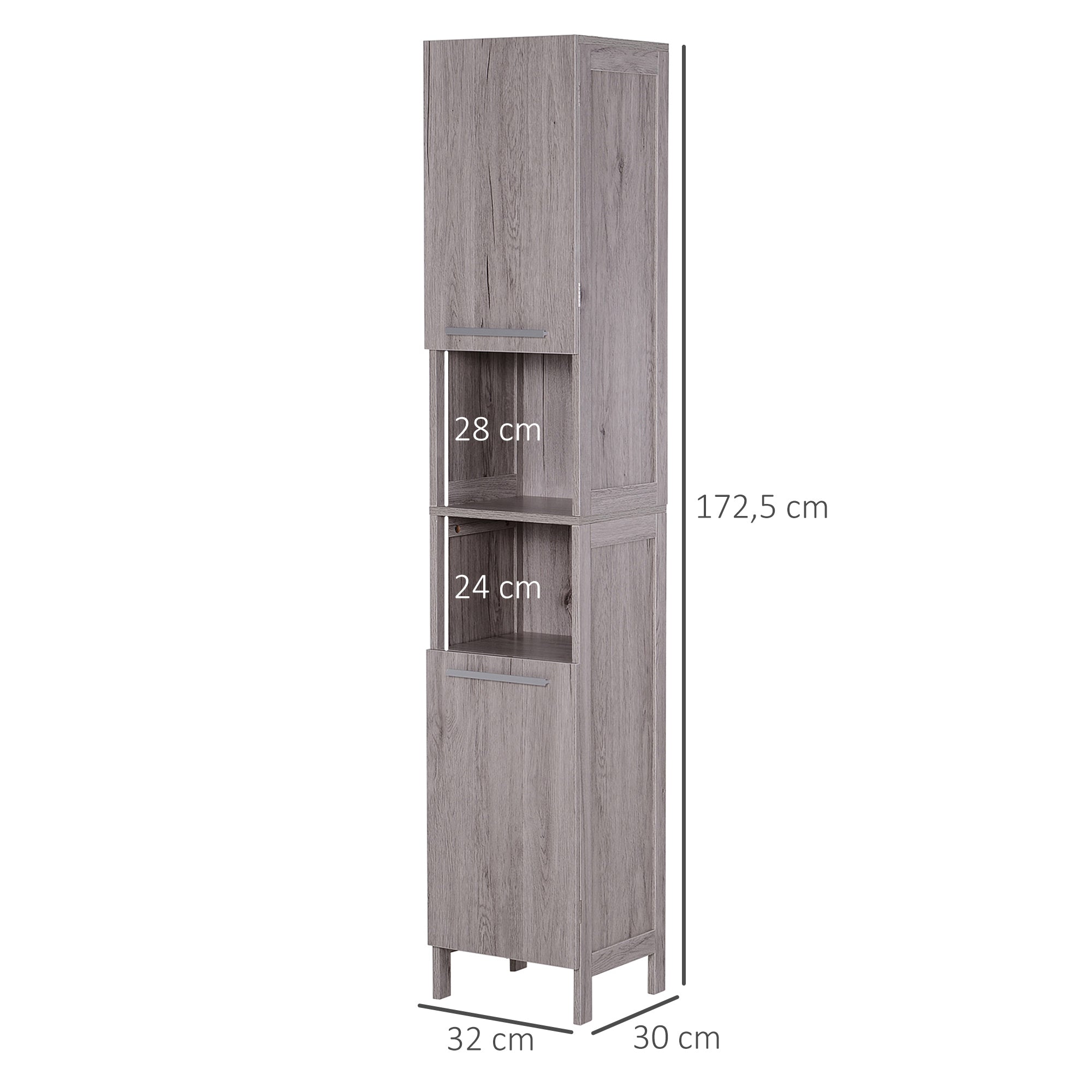 High Cabinet Auxiliary Furniture for Bathroom with Large Storage Space with Open and Closed Areas 30x32x172.5 cm