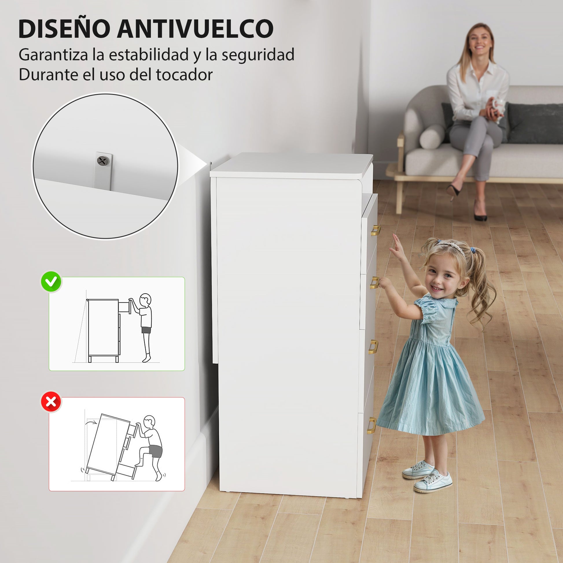 3-in-1 Makeup Dressing Table with Stool Makeup Table with Mirror Drawers and Visible Glass Tabletop Modern Dressing Table for Bedroom 48x40x90 cm White