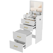 3-in-1 Makeup Dressing Table with Stool Makeup Table with Mirror Drawers and Visible Glass Tabletop Modern Dressing Table for Bedroom 48x40x90 cm White