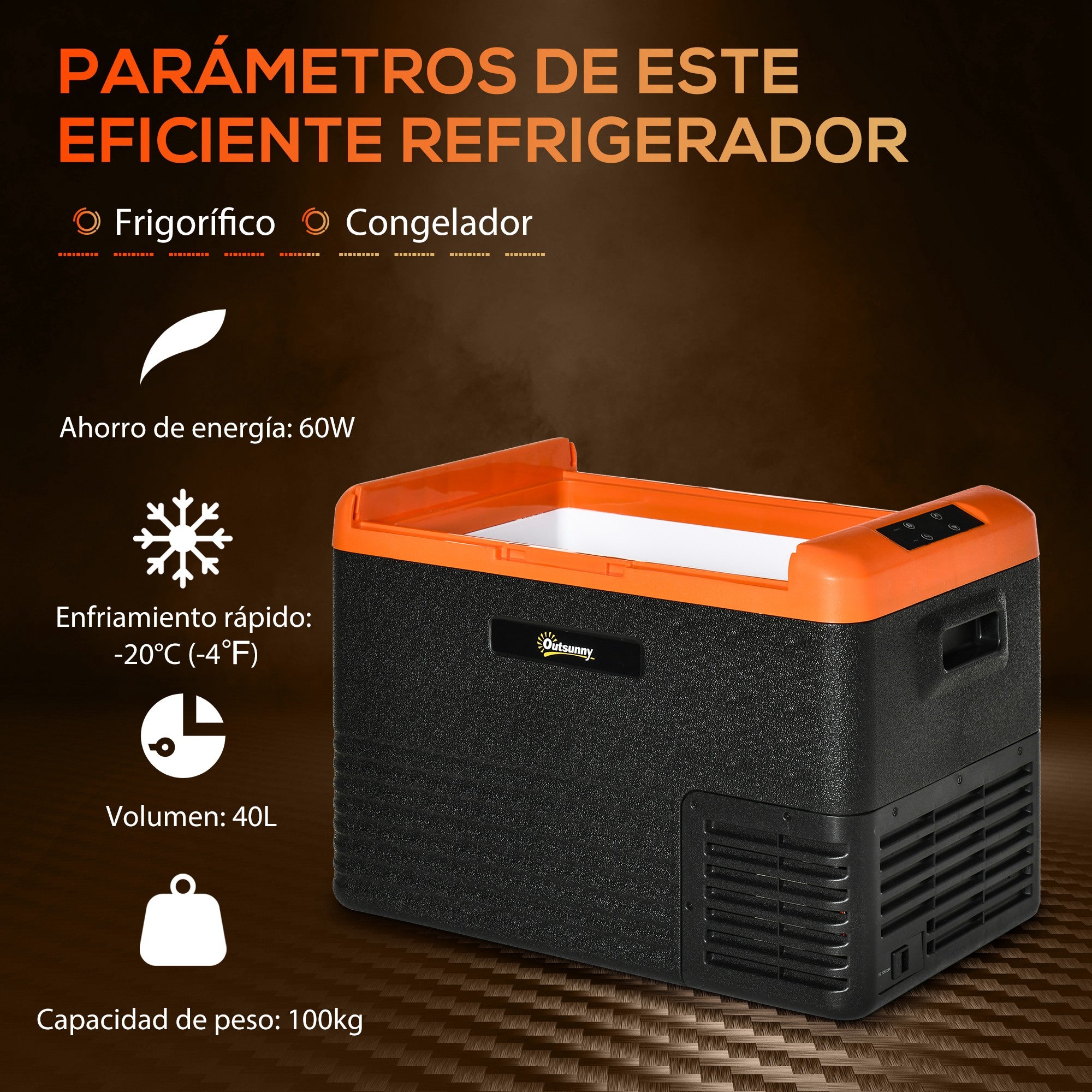 Portable Electric 40L Car Refrigerator 12V/24V up to -20℃ Mini Fridge with Compressor Touch LED Display for Home Camping Travel Car 58.7x36.5x43.8 cm Black