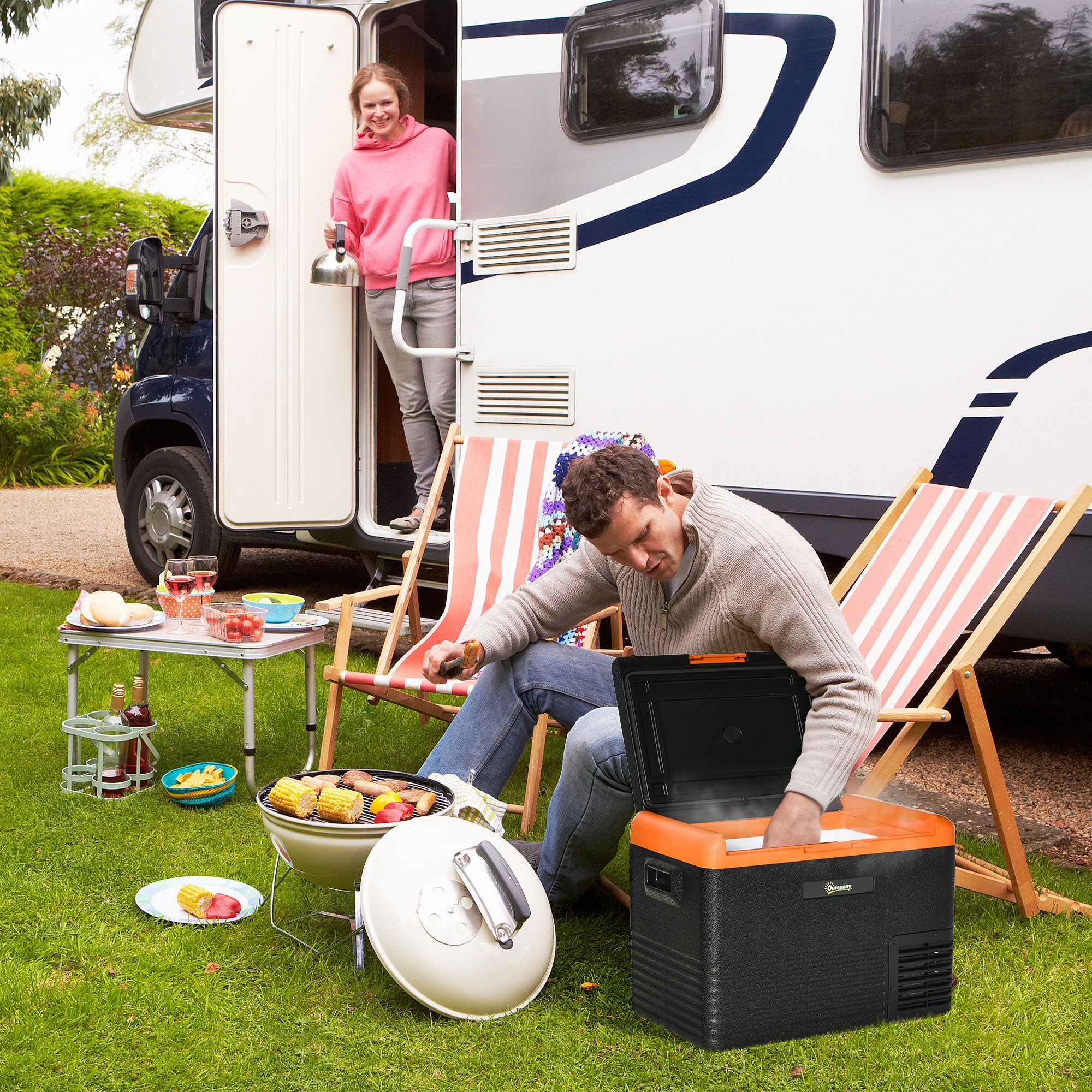 Portable Electric 40L Car Refrigerator 12V/24V up to -20℃ Mini Fridge with Compressor Touch LED Display for Home Camping Travel Car 58.7x36.5x43.8 cm Black