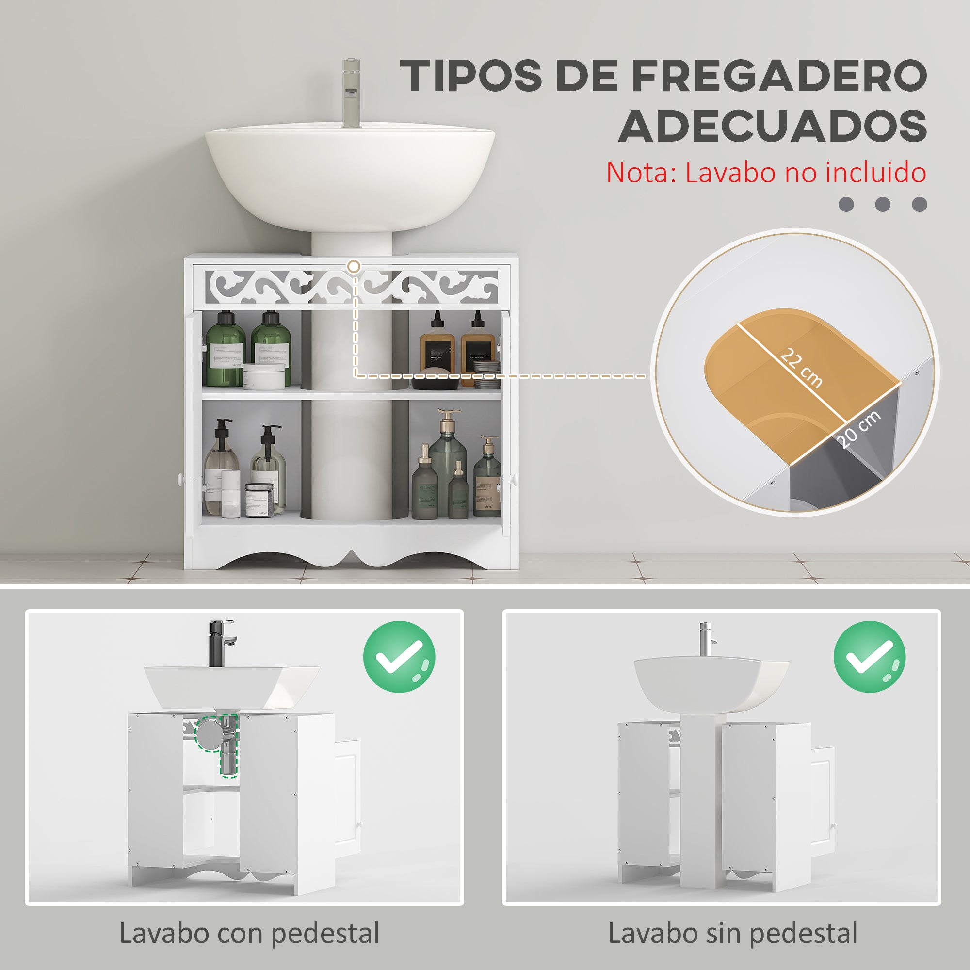 Bathroom Cabinet with 2 Doors and Shelves 60x30x56cm Modern White Wood Design