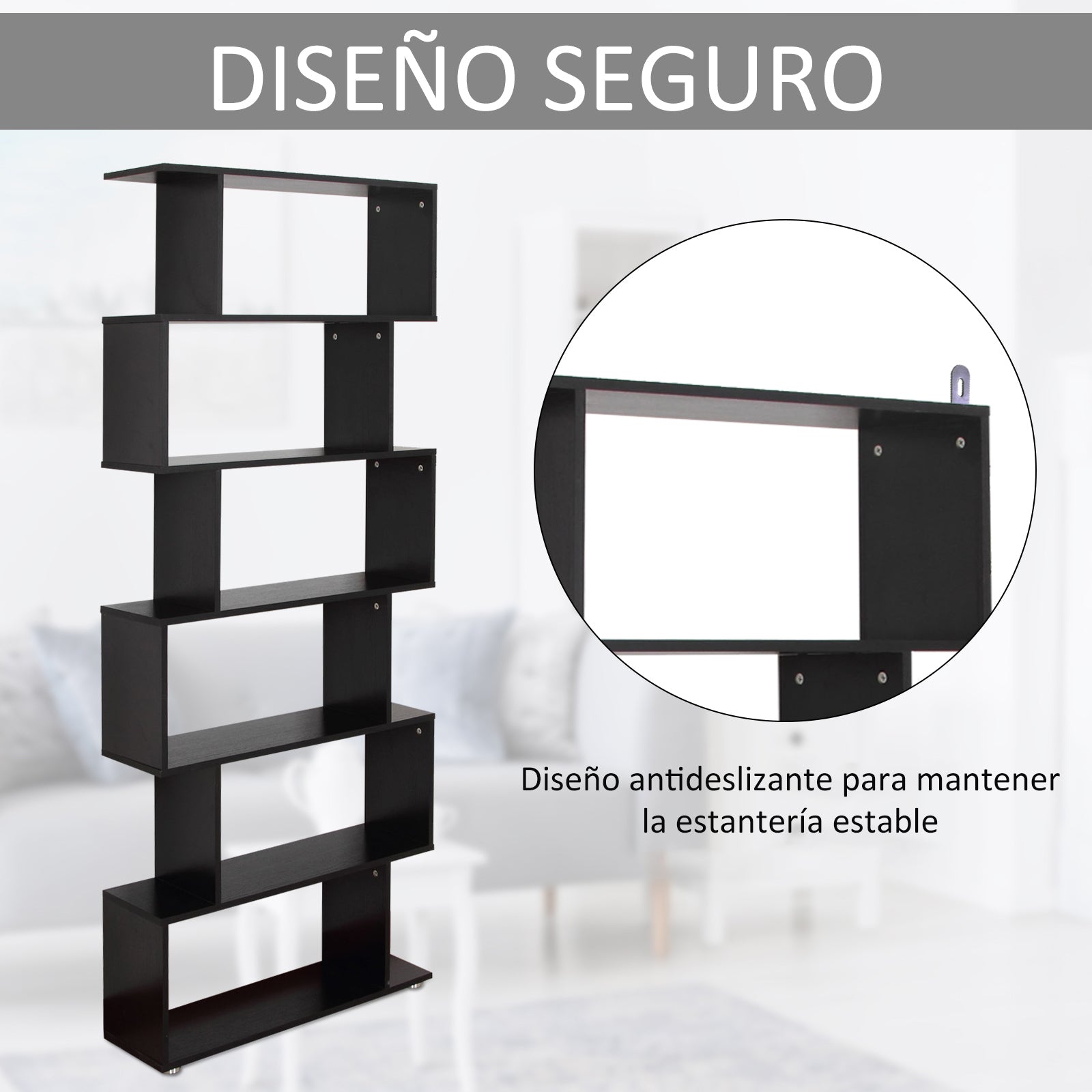 Bookshelf 6 Shelves S Shape Wood 80x24x191 cm Shelves Black
