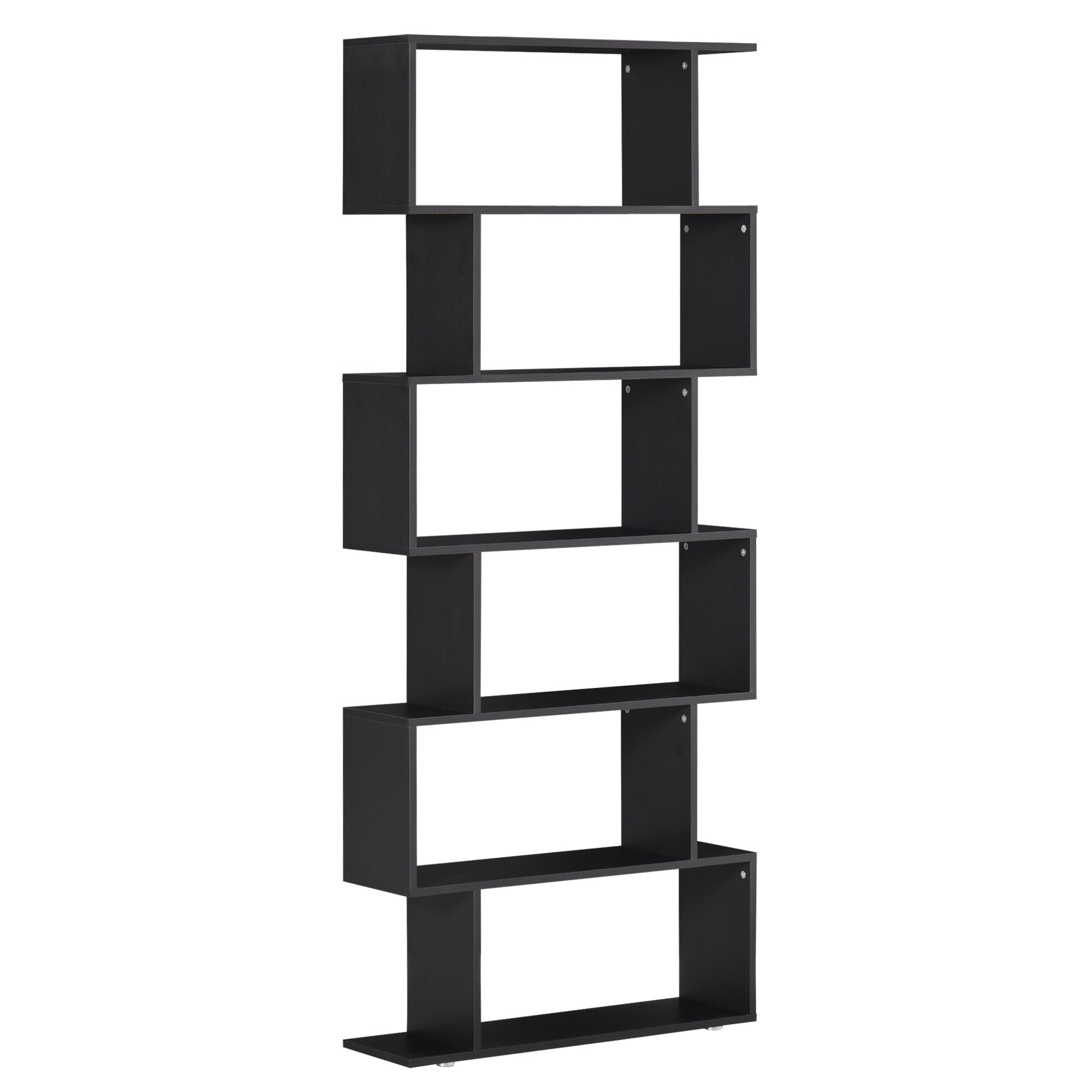 Bookshelf 6 Shelves S Shape Wood 80x24x191 cm Shelves Black