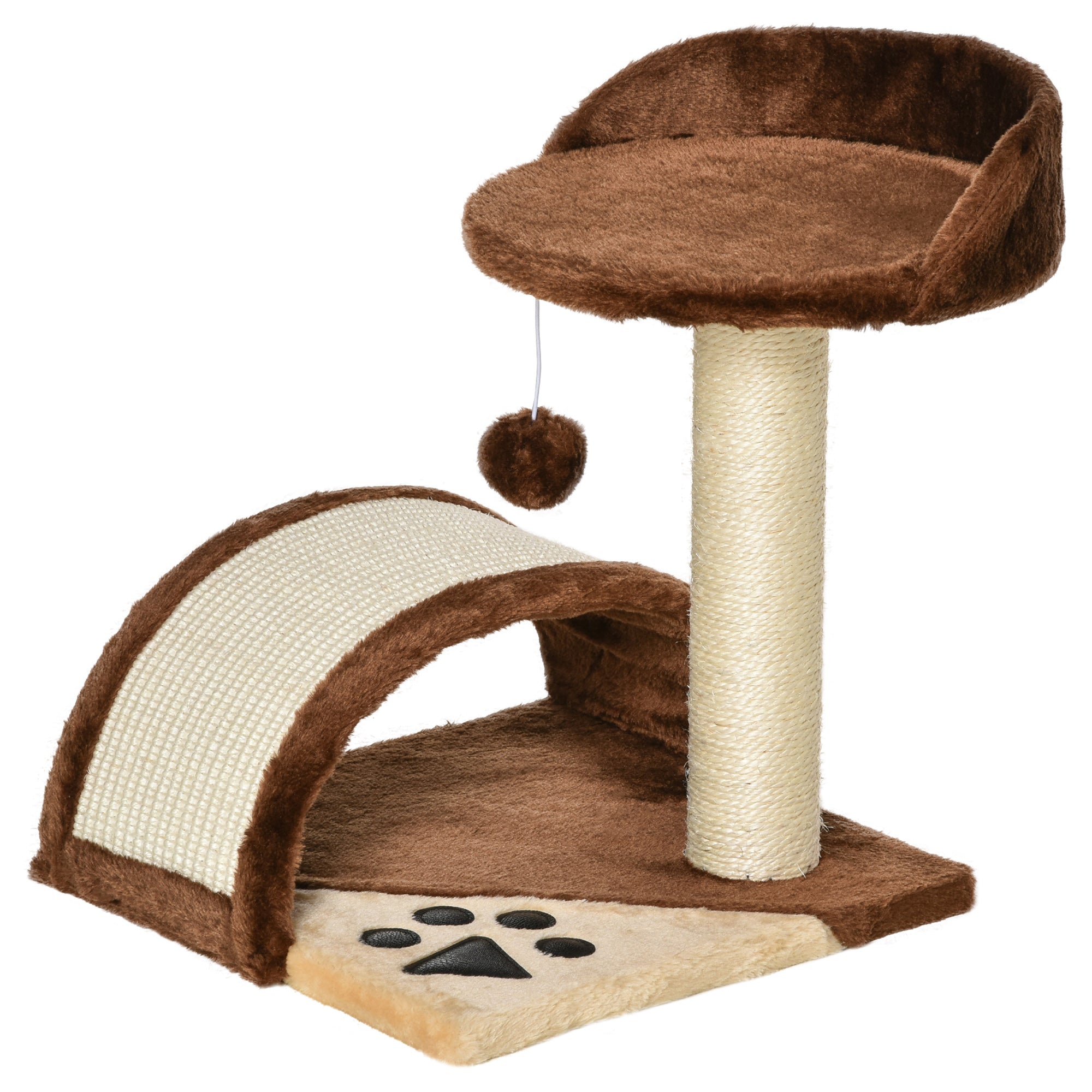 Small Cat Scratching Tree Height 46 cm 2-Level Cat Tree with Scratching Post Scratching Board Platforms and Hanging Ball Toy 35.5x37x46 cm Brown