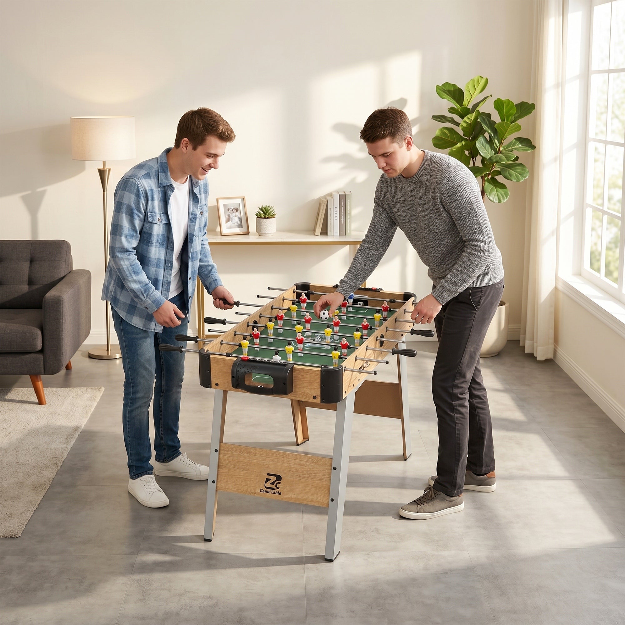 SPORTNOW Foosball Table for Kids & Adults, 22 Players, 2 Mini Balls, Manual Score Counters, Non-Slip Handles — Family Game, 42.9 x 30.3 x 28.3 in (109 x 77 x 72 cm), Yellow Oak
