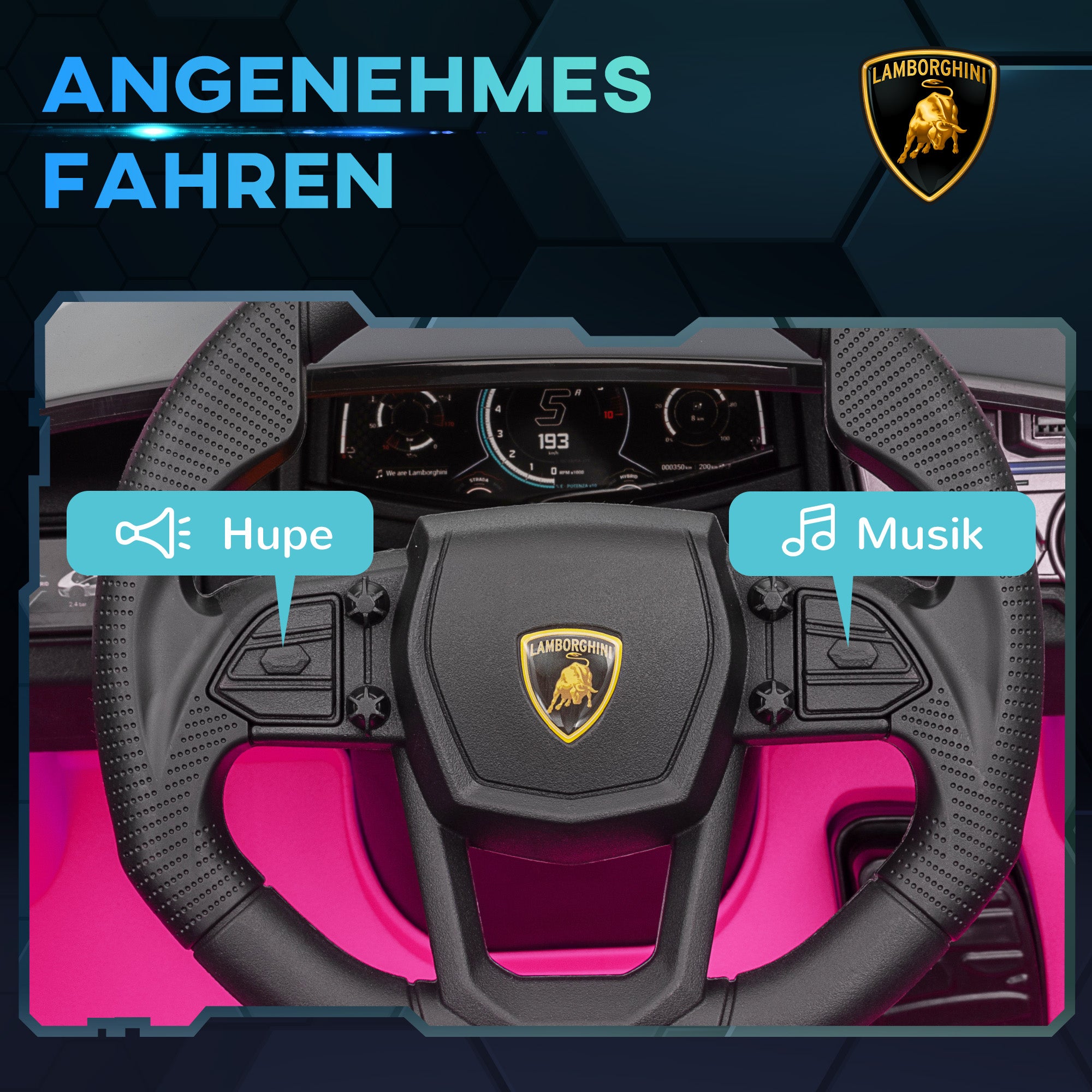 Children's Electric Car 12V Kid's Car with 2.4G Remote Control, Electric Vehicle with LED Light, USB/MP3 Connection, Scissor Doors, Sprung Wheels, 3-5 km/h, for Children 3-5 Years Old, Pink