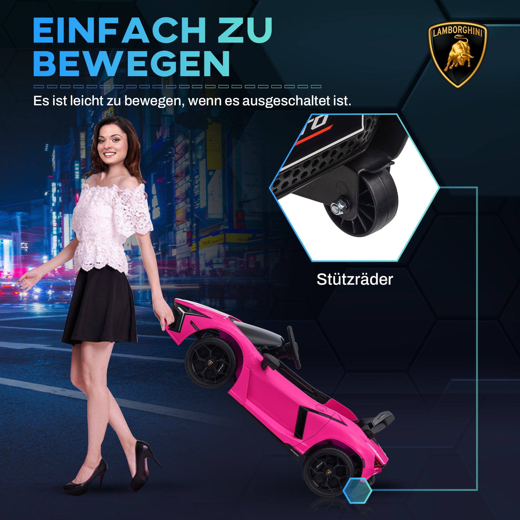 Children's Electric Car 12V Kid's Car with 2.4G Remote Control, Electric Vehicle with LED Light, USB/MP3 Connection, Scissor Doors, Sprung Wheels, 3-5 km/h, for Children 3-5 Years Old, Pink