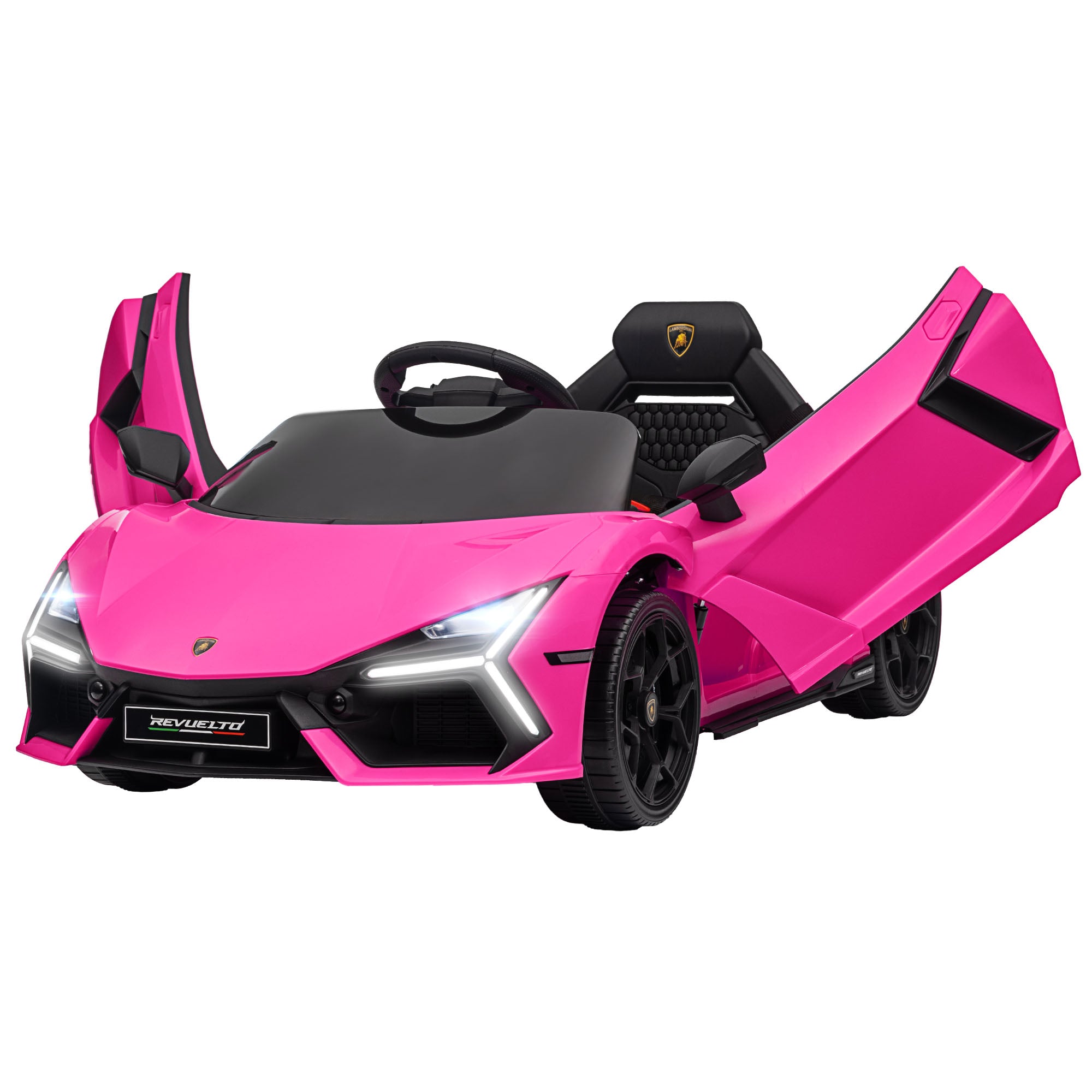 Children's Electric Car 12V Kid's Car with 2.4G Remote Control, Electric Vehicle with LED Light, USB/MP3 Connection, Scissor Doors, Sprung Wheels, 3-5 km/h, for Children 3-5 Years Old, Pink