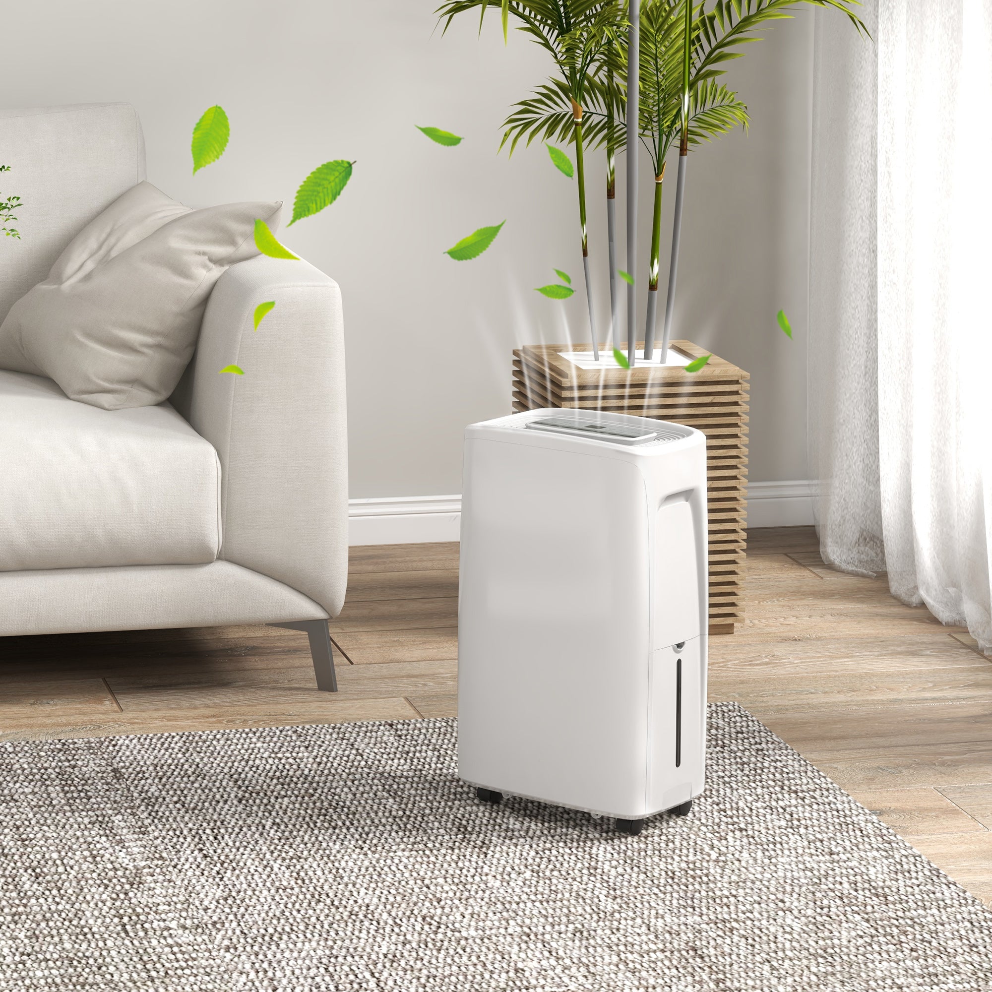 Electric Dehumidifier 12L/Day Water Tank 1.5L Silent Dehumidifier with 4 Modes 2 Speeds Wheels LED Display Timer for 10-25 m² White