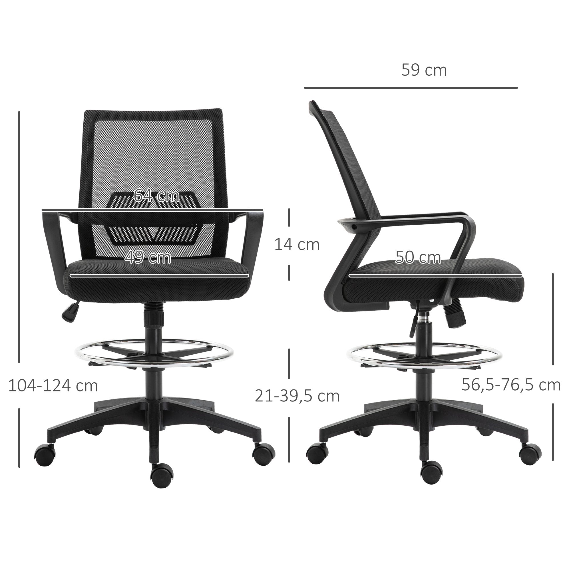 Office Chair Ergonomic Desk Chair with Adjustable Foot Ring, Lumbar Support, Height Adjustable Swivel Chair with Mesh Upholstery, Drafting Chair with Rocking Function, Office Chair Black