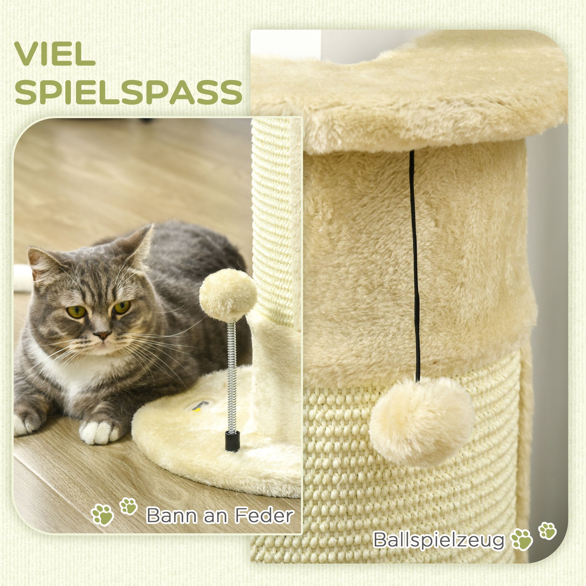Corner Scratching Post, 58cm Sisal Scratching Pole, Cat Tree with Scratching Ball, Cat Furniture for Indoor, Cream White