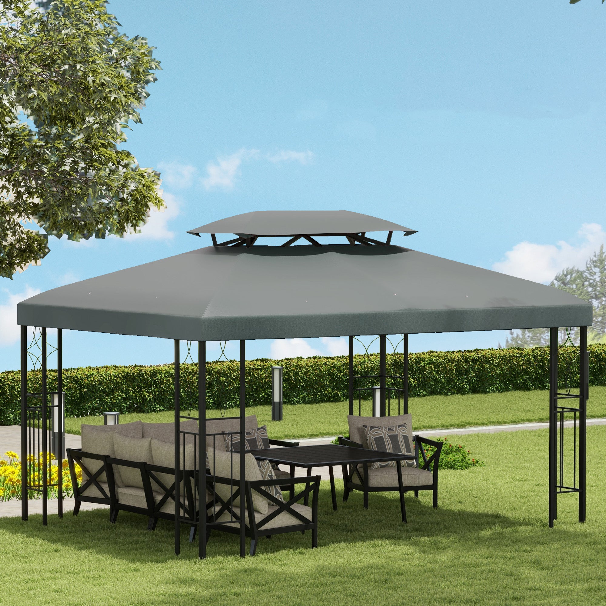 Replacement Roof for Metal Pavilion 3x4m Water-Resistant Pavilion Roof with Double Roof, Replacement Cover for Garden Pavilion Party Tent Gazebo Polyester Dark Grey