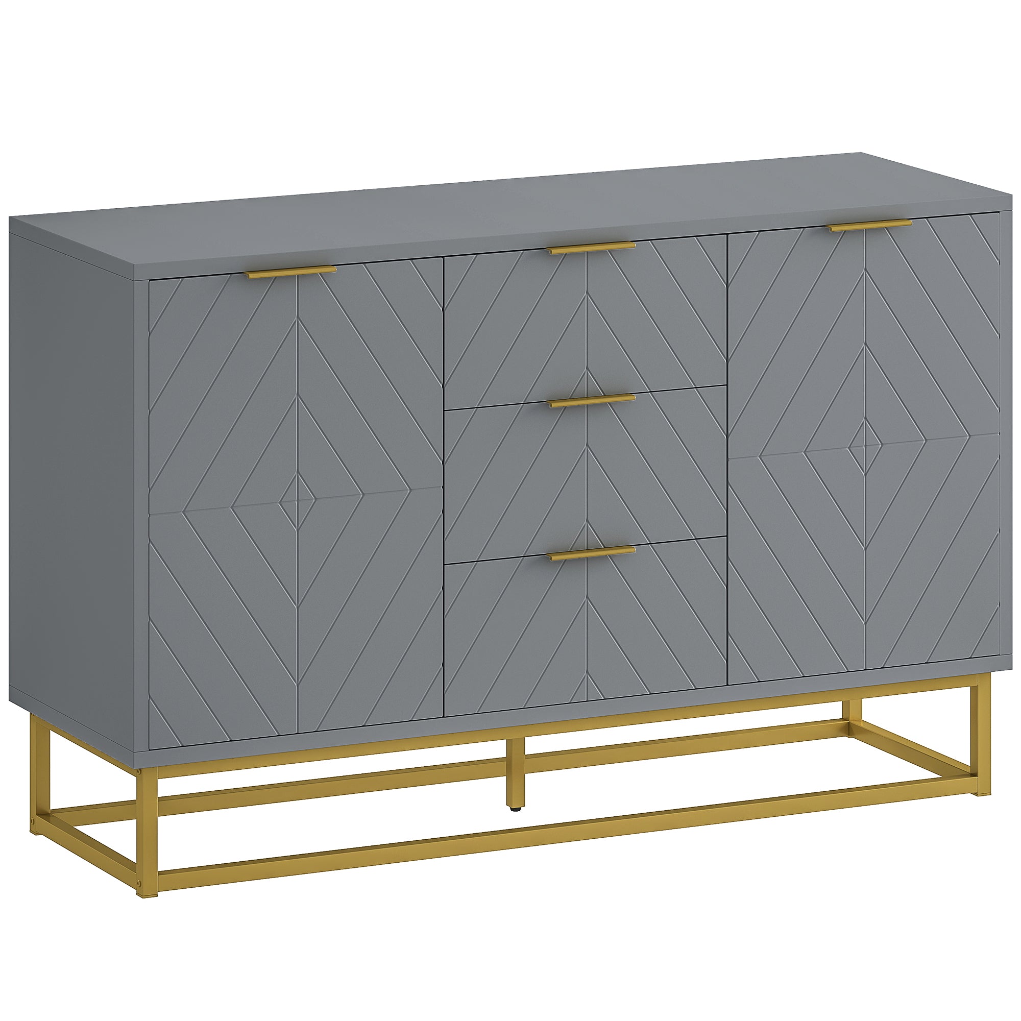 Modern Sideboard for Living Room with 3 Drawers 2 Doors and Adjustable Shelf Side Cabinet for Living Room Kitchen Anti-Tipping 120x40x76 cm Gray
