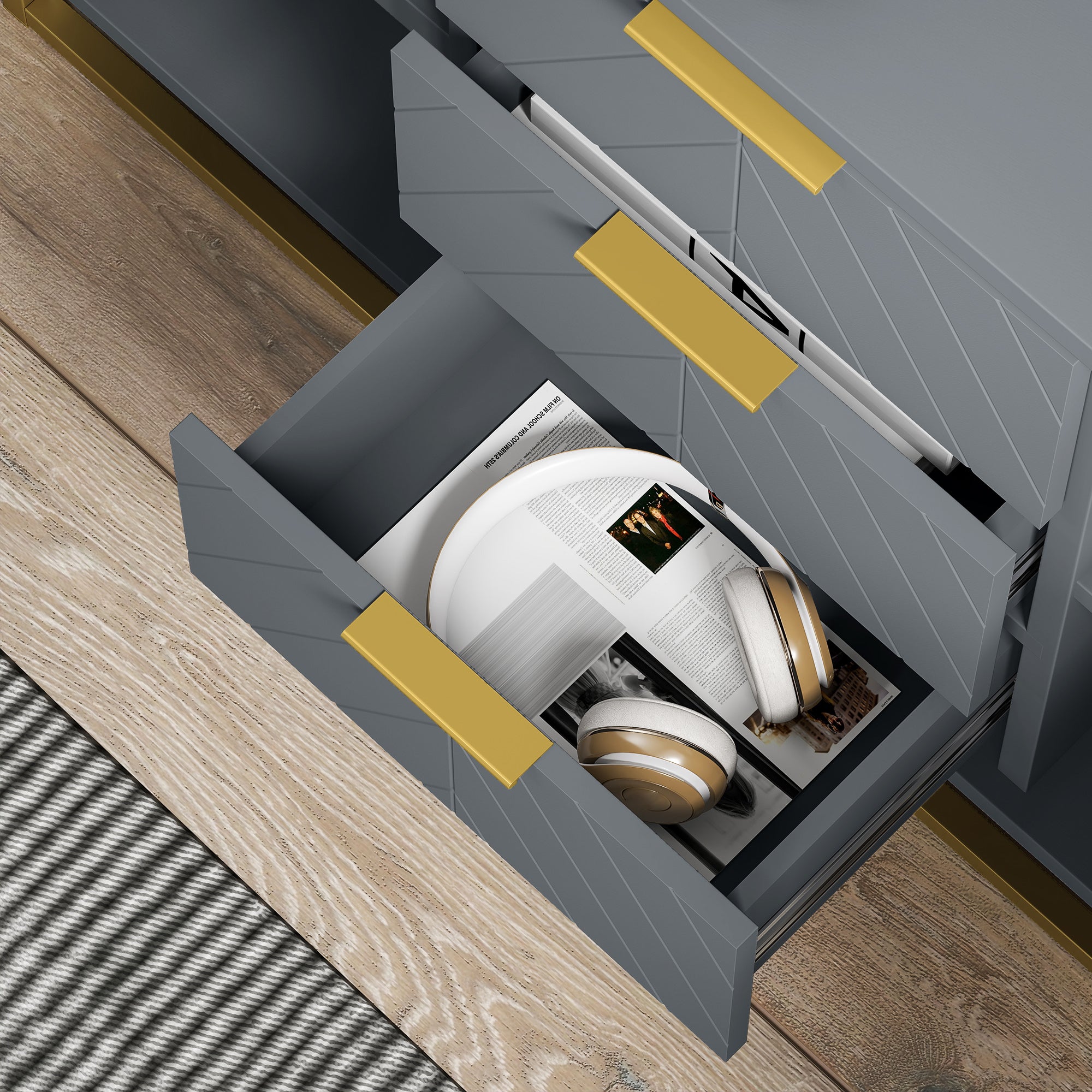 Modern Sideboard for Living Room with 3 Drawers 2 Doors and Adjustable Shelf Side Cabinet for Living Room Kitchen Anti-Tipping 120x40x76 cm Gray