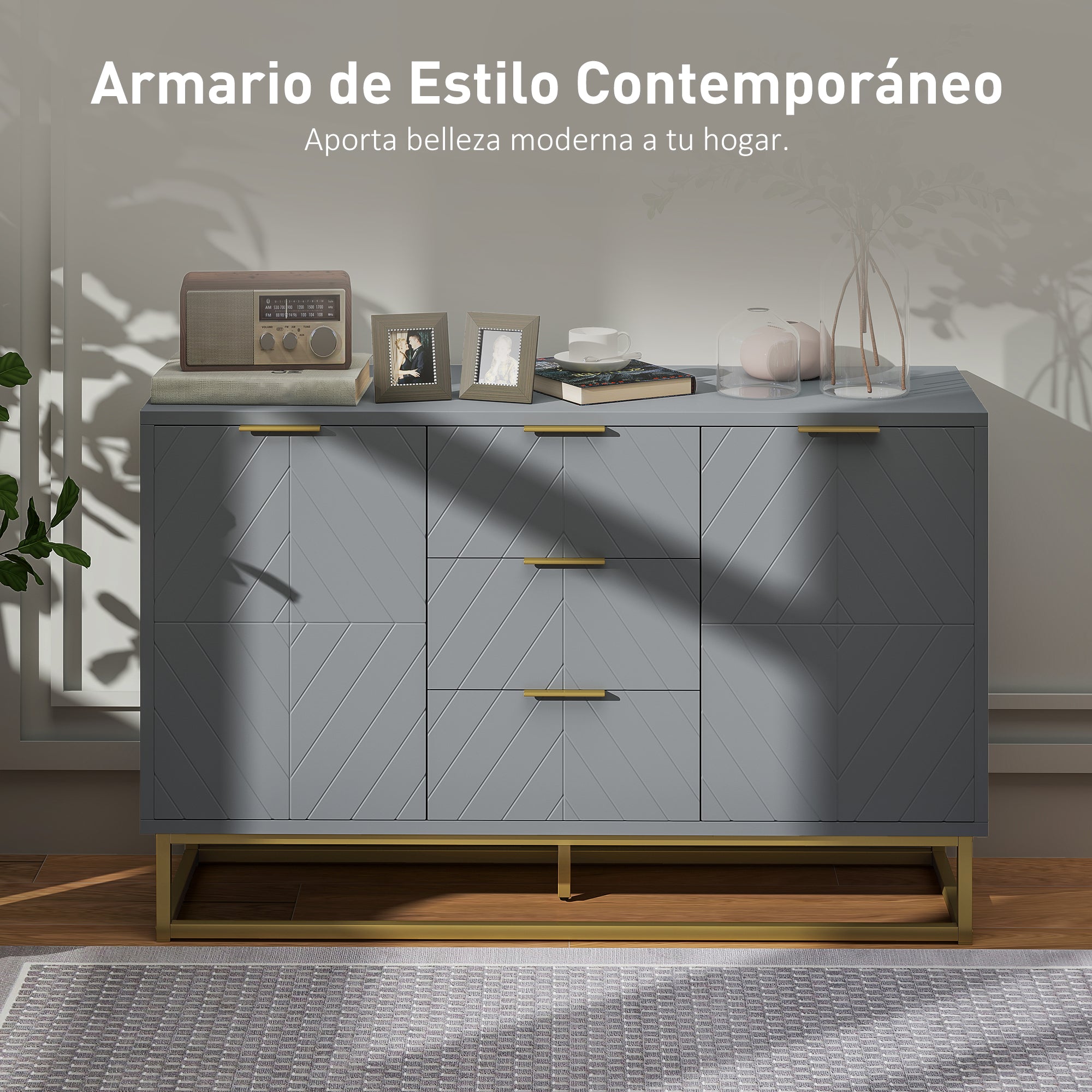 Modern Sideboard for Living Room with 3 Drawers 2 Doors and Adjustable Shelf Side Cabinet for Living Room Kitchen Anti-Tipping 120x40x76 cm Gray