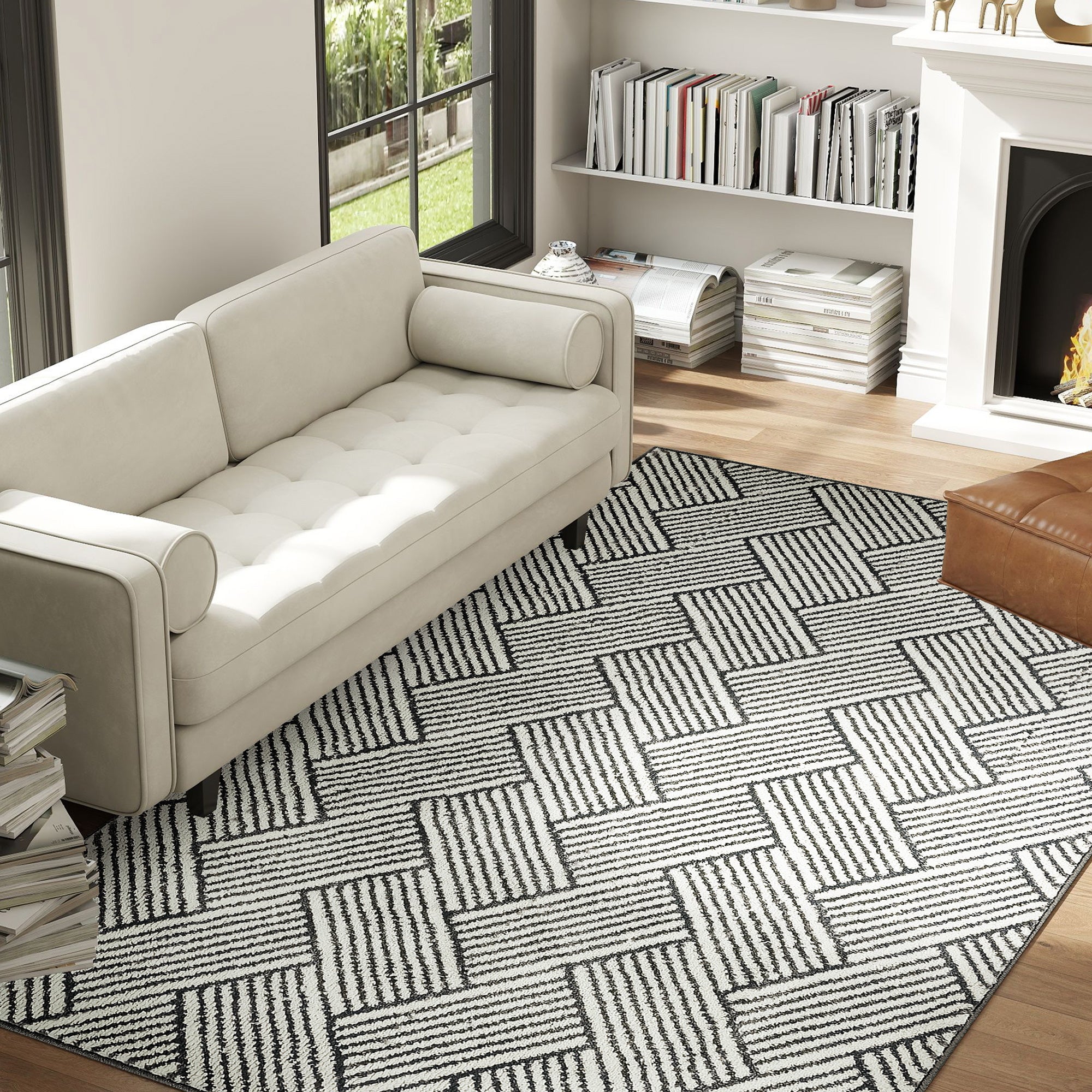 Living Room Rug 200 x 140 cm Short Pile Rug, Machine Washable, Hypoallergenic, for Living Room, Bedroom, Office, Light Gray