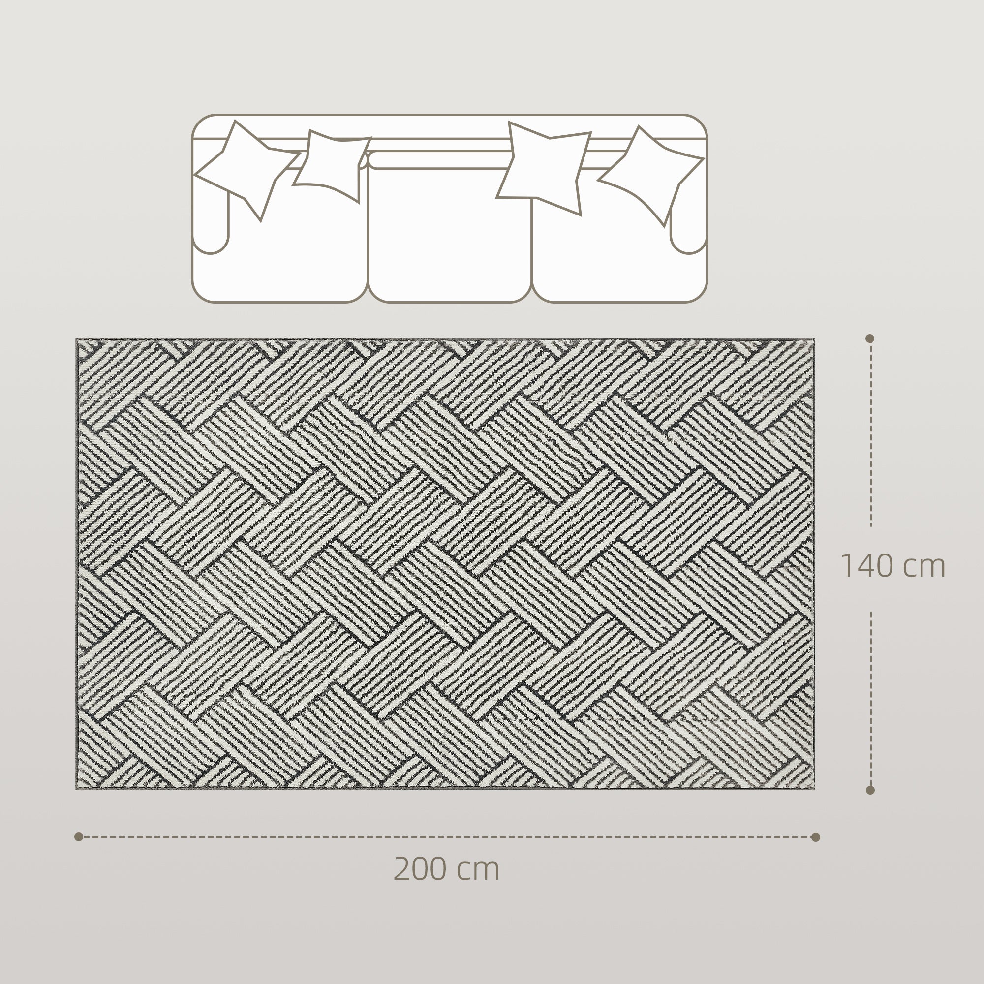 Living Room Rug 200 x 140 cm Short Pile Rug, Machine Washable, Hypoallergenic, for Living Room, Bedroom, Office, Light Gray