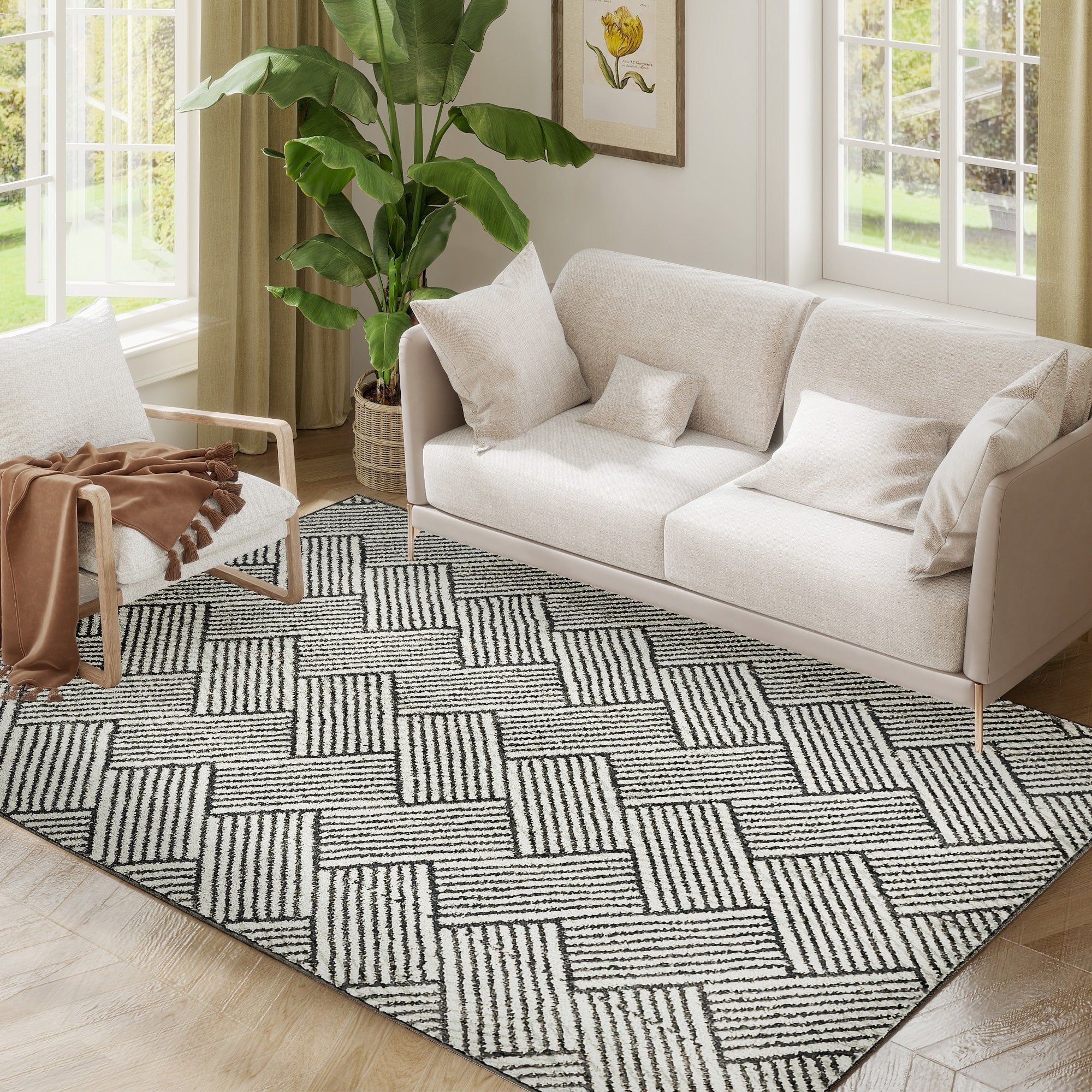 Living Room Rug 200 x 140 cm Short Pile Rug, Machine Washable, Hypoallergenic, for Living Room, Bedroom, Office, Light Gray
