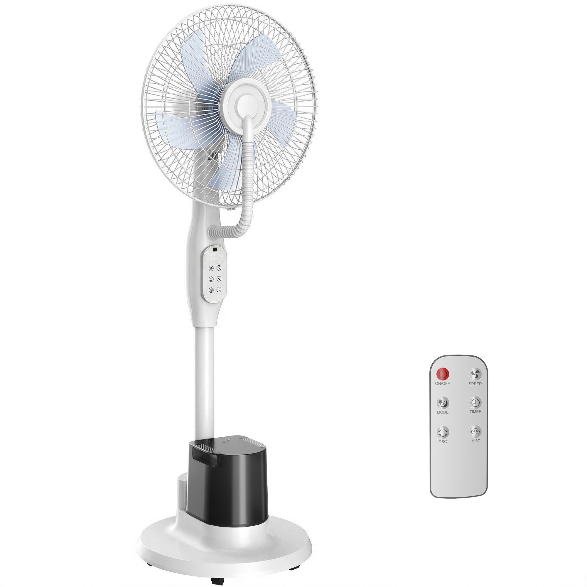 90W Silent Misting Pedestal Fan, 50.4 in Stand, 70° Oscillation, 3 Speeds & 3 Modes, 3.5L Tank, Remote, 8-Hour Timer, for Home & Office, White