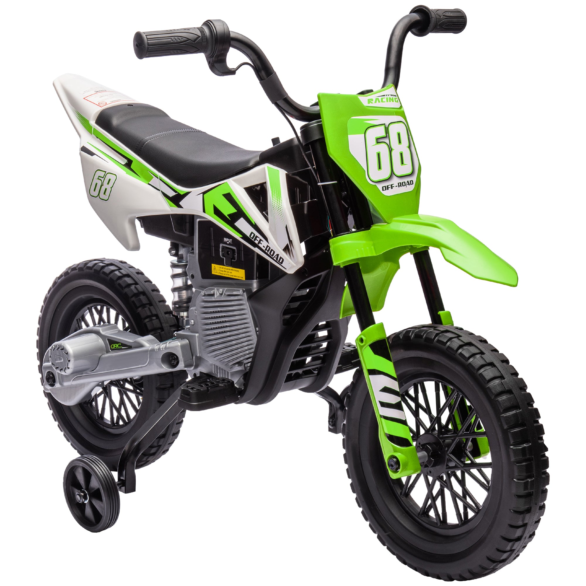 Kids Electric Motorcycle, 12V Children's Bike with Music, Children's Vehicle with Removable Training Wheels, 2.4-5 km/h, for 3-6 years old kids, max. 30 kg, Green