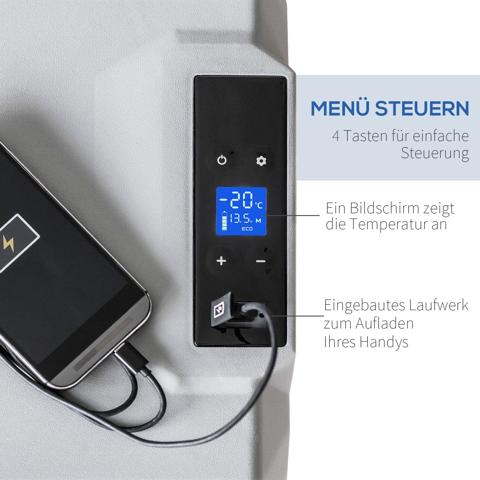 50 Liter Compressor Cooler Electric Cooler up to -20°C Mini Fridge with ECO Mode Connection Cooling Function, Freezer Box 12/230 Volts for Car Truck, Boat, Gray