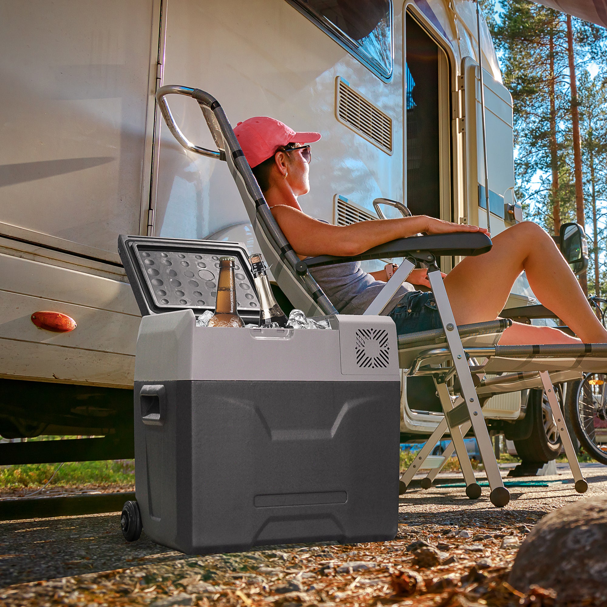 50 Liter Compressor Cooler Electric Cooler up to -20°C Mini Fridge with ECO Mode Connection Cooling Function, Freezer Box 12/230 Volts for Car Truck, Boat, Gray