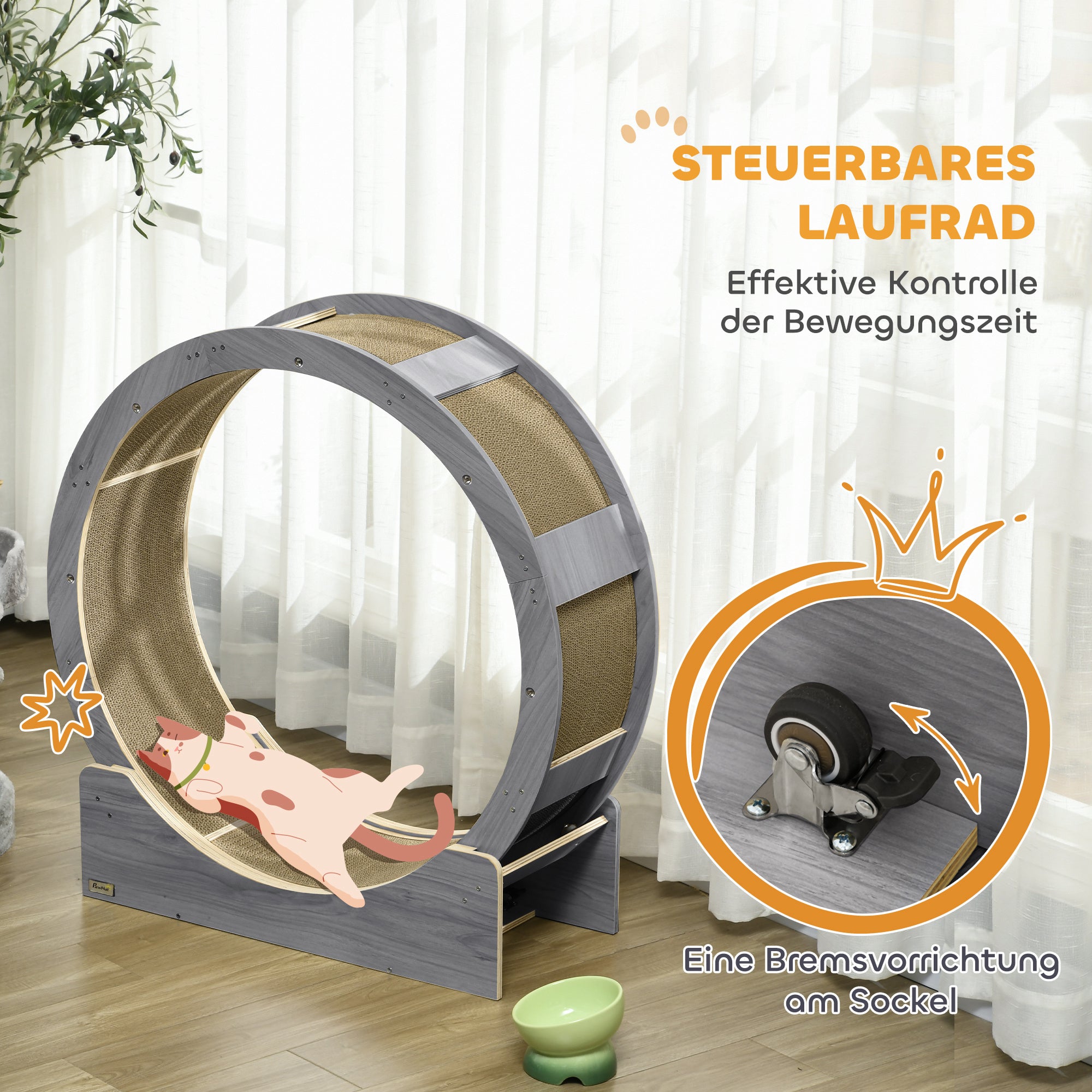 Cat Exercise Wheel 91 cm Diameter Cat Wheel with Brake Treadmill Scratching Board, Cat Wheel Track for Weight Loss & Health, Grey