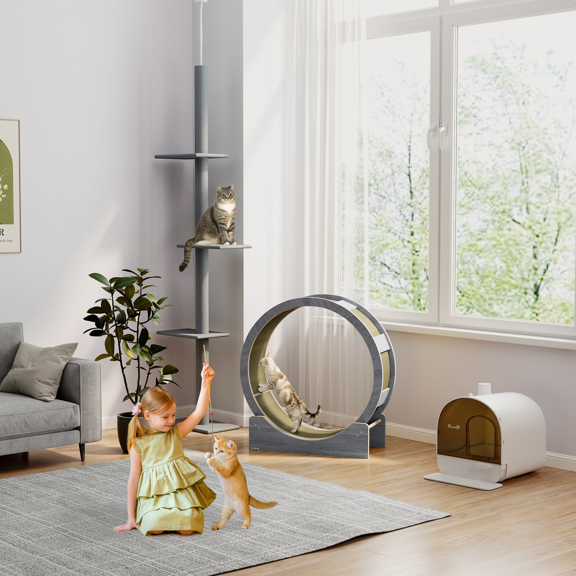 Cat Exercise Wheel 91 cm Diameter Cat Wheel with Brake Treadmill Scratching Board, Cat Wheel Track for Weight Loss & Health, Grey