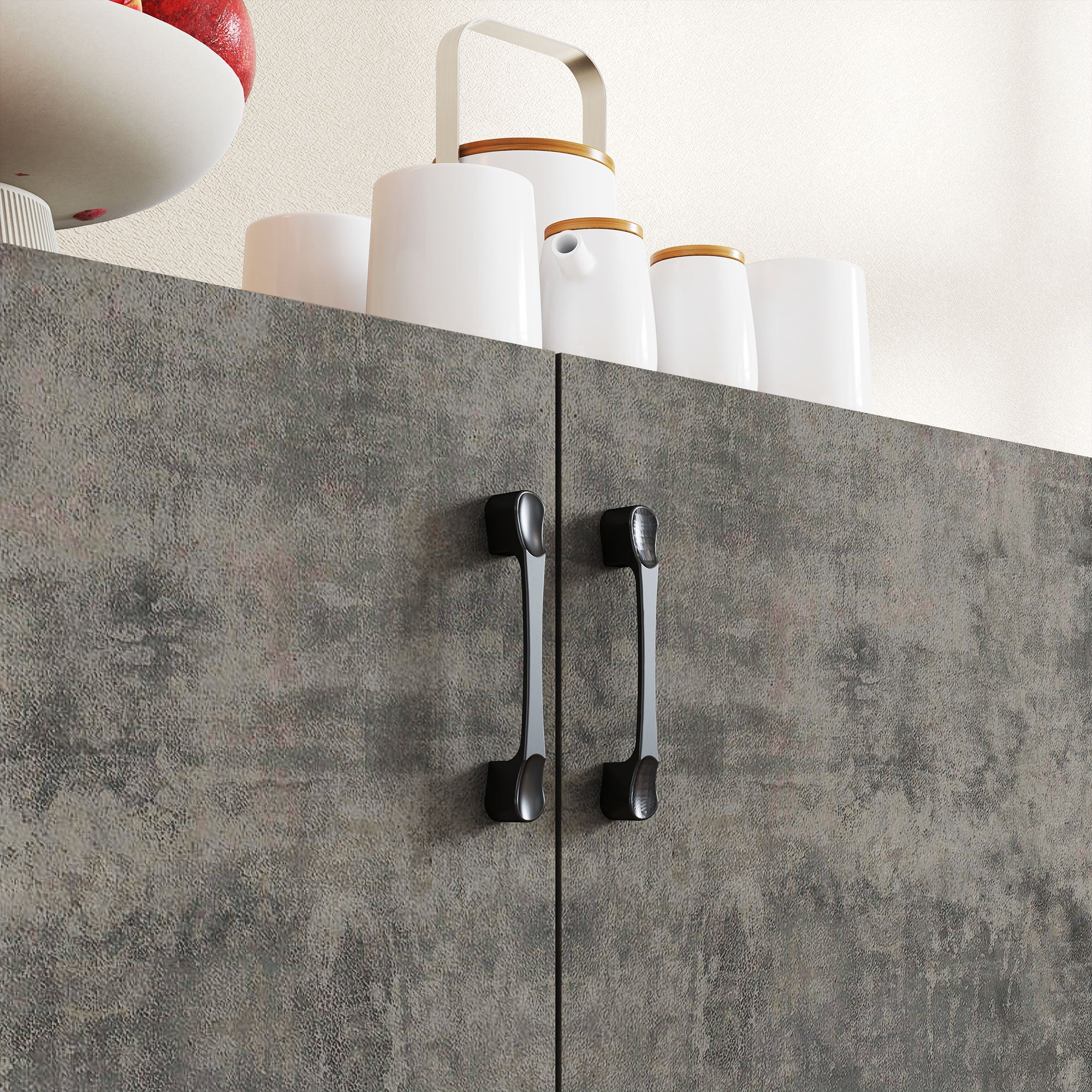 2-Door Soft-Close Sideboard Buffet Table with Shelf for Kitchen Bedroom Entryway 80x37x80 cm Gray Cement and High Gloss White