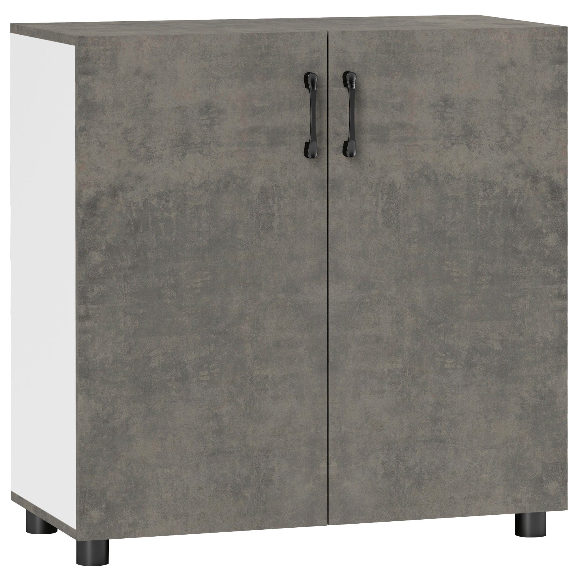 2-Door Soft-Close Sideboard Buffet Table with Shelf for Kitchen Bedroom Entryway 80x37x80 cm Gray Cement and High Gloss White