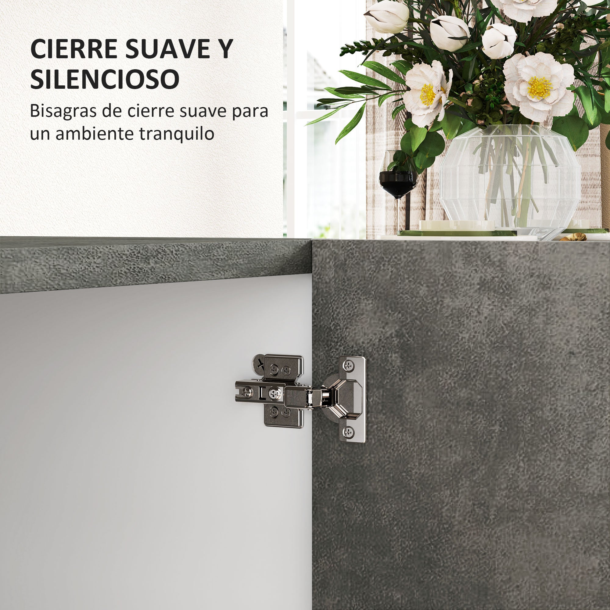 2-Door Soft-Close Sideboard Buffet Table with Shelf for Kitchen Bedroom Entryway 80x37x80 cm Gray Cement and High Gloss White