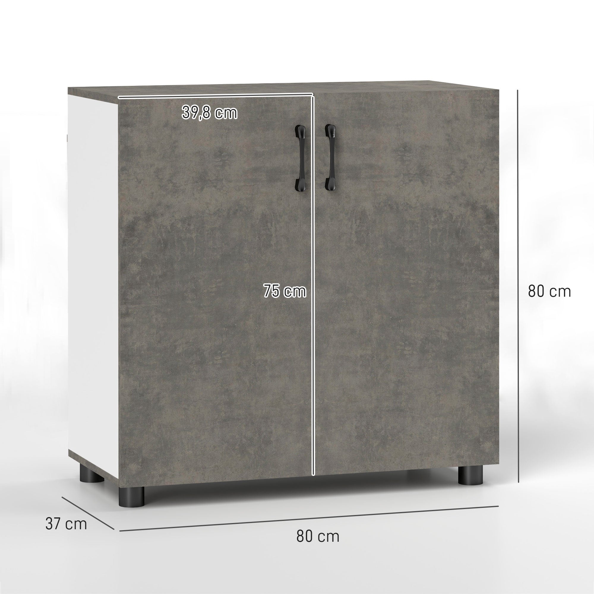 2-Door Soft-Close Sideboard Buffet Table with Shelf for Kitchen Bedroom Entryway 80x37x80 cm Gray Cement and High Gloss White