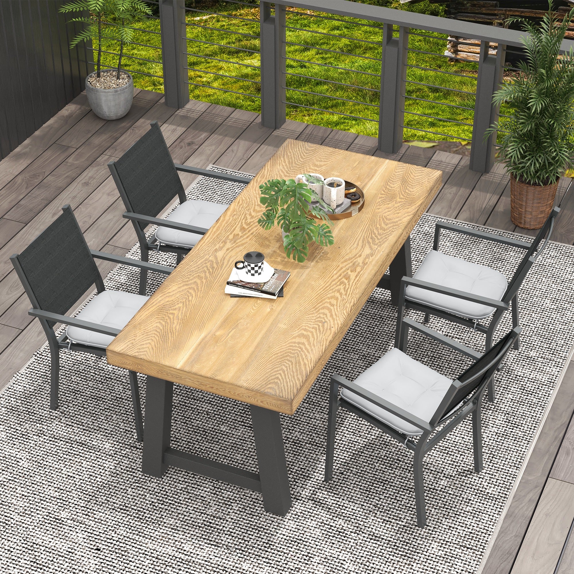 Set of 4 Padded Garden Chair Cushions Outdoor Seat Cushions 4 cm Padding Polyester Fabric 43L x 41W cm Light Grey