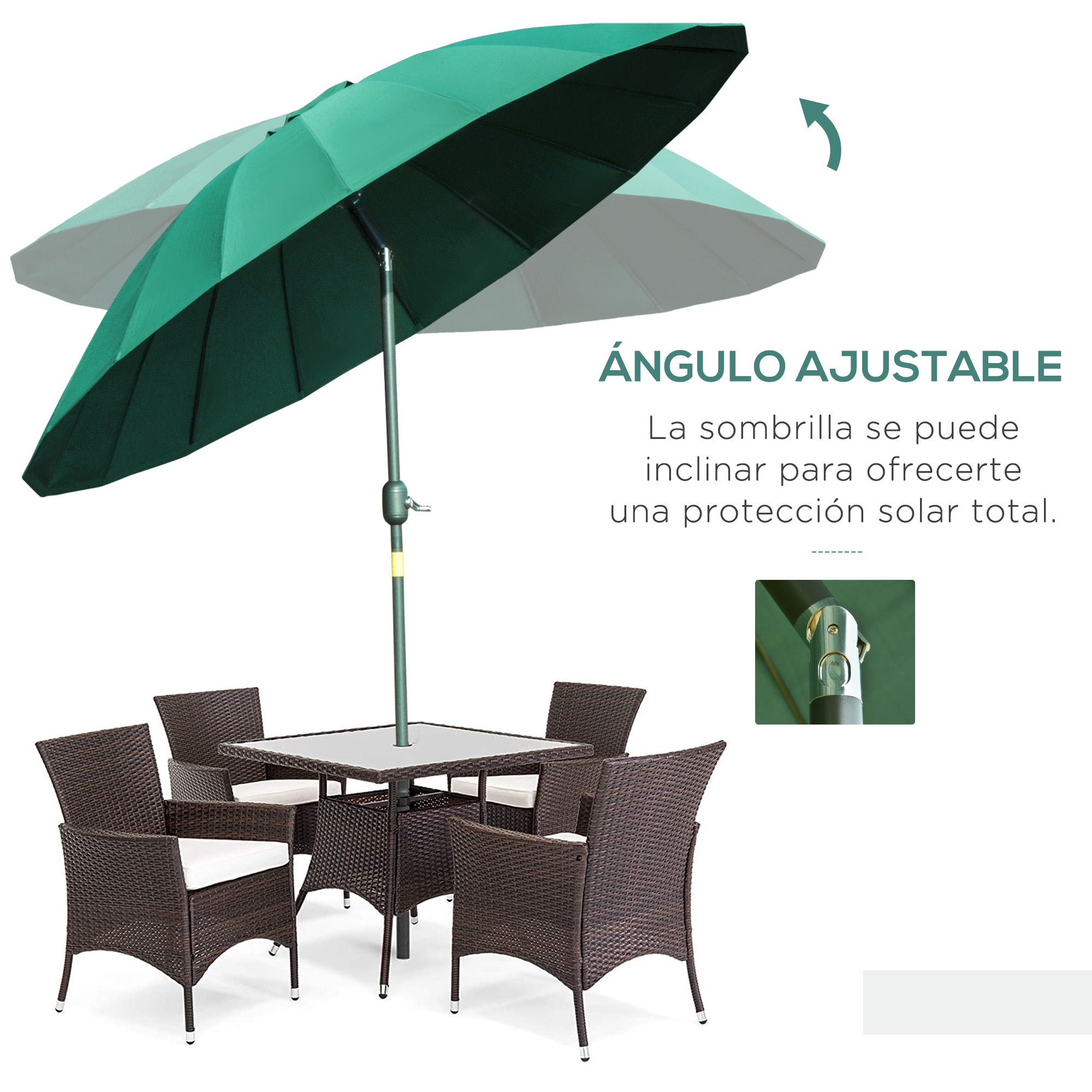 Terrace Umbrella Ø250 cm Garden Umbrella with Adjustable Angle 18 Ribs and Crank Waterproof Parasol for Patio Terrace Green