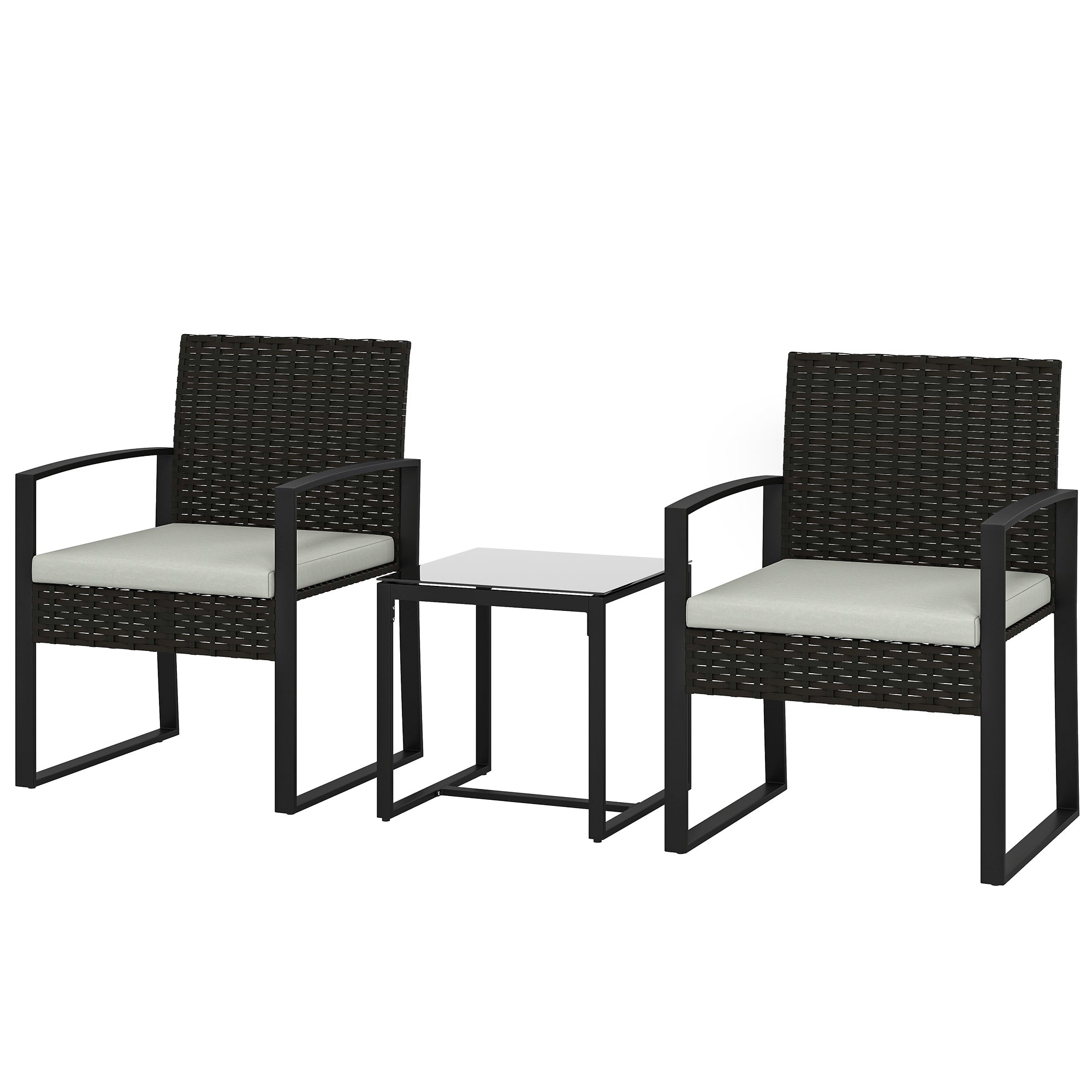 3-Piece PE Rattan Bistro Set — 2 Outdoor Chairs & Glass Table with Removable Cushions, Cream White