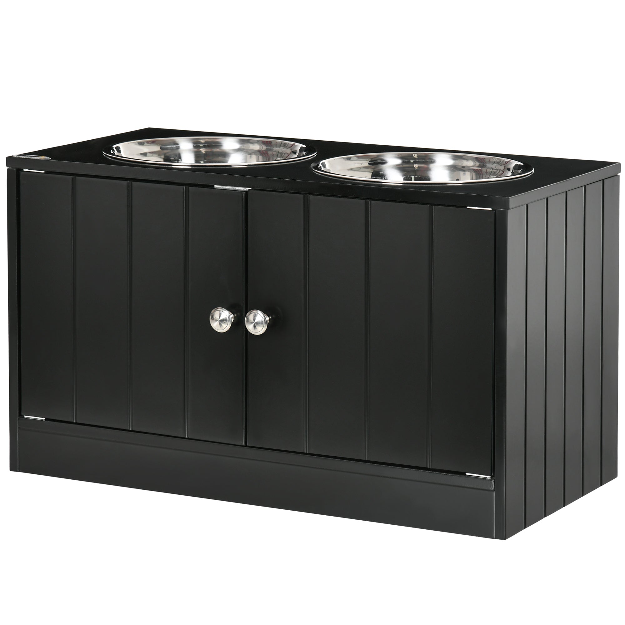 Elevated Dog Bowl Feeding Station with Storage Water Bowl 2 x 2000ml Stainless Steel Bowls Food Bowl Dog Bowls Feeding Station for Large Dogs Cats Black