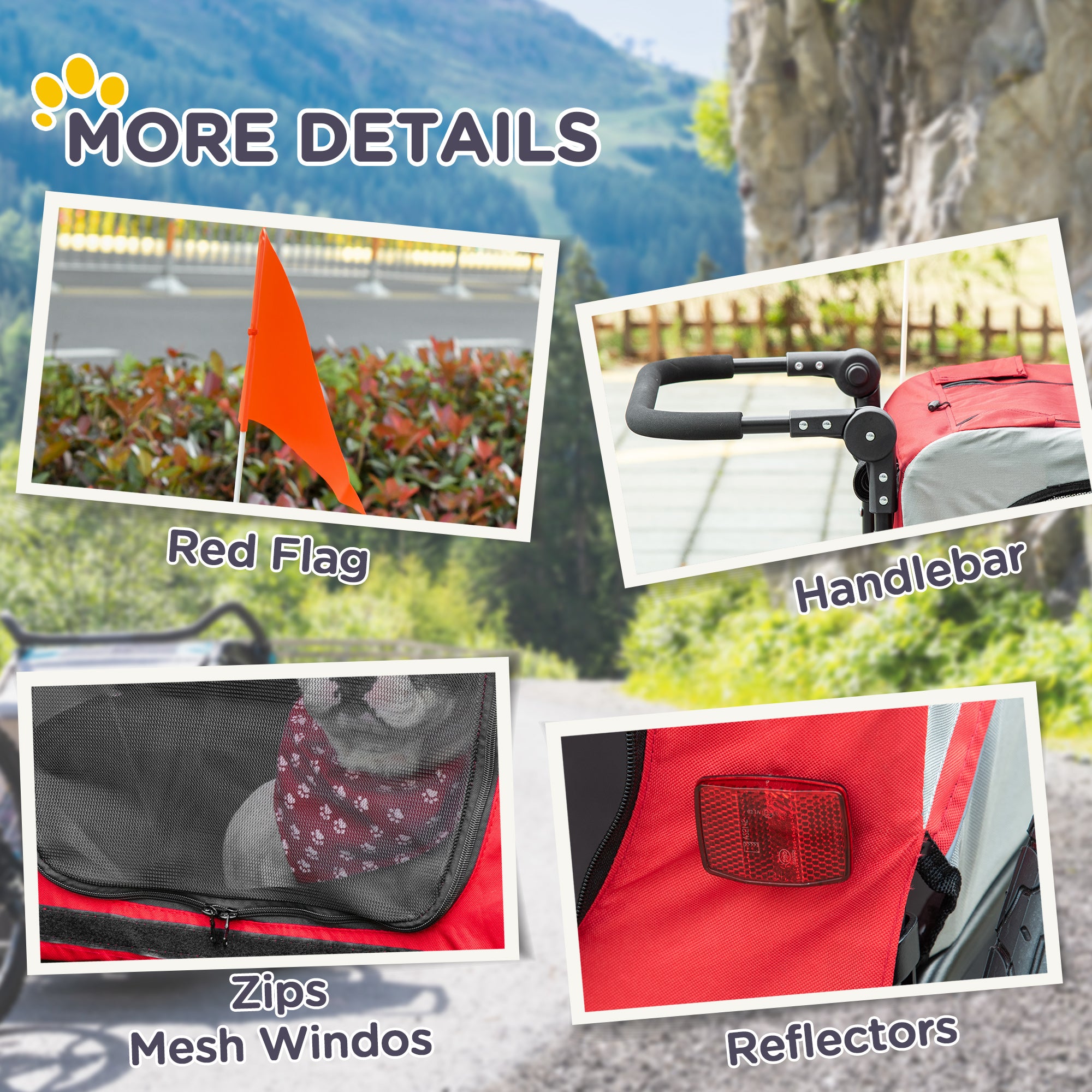 2-in-1 Dog Trailer & Dog Stroller, Dog Bike Trailer Bicycle Trailer, Dog Cart with Reflectors for Medium-sized Dogs up to 20 kg, Oxford Fabric, Red