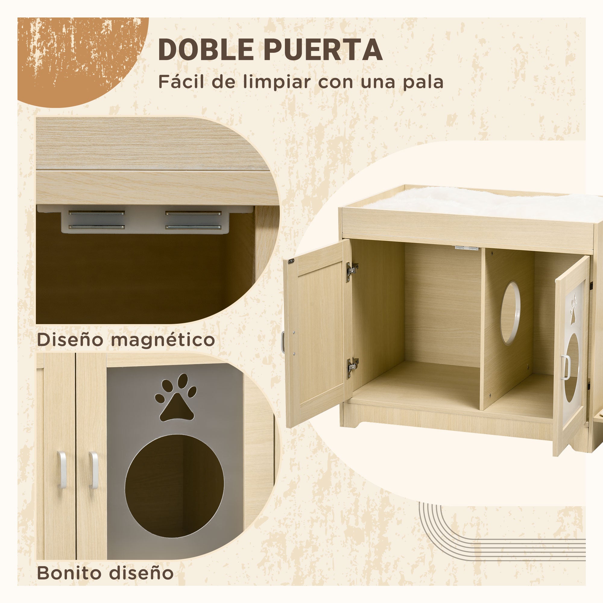 Cat Litter Box Furniture with 2 Doors Cat Litter Cabinet with Soft Cushion Bed 3 Platforms and Sisal Posts 107x54x70 cm Oak