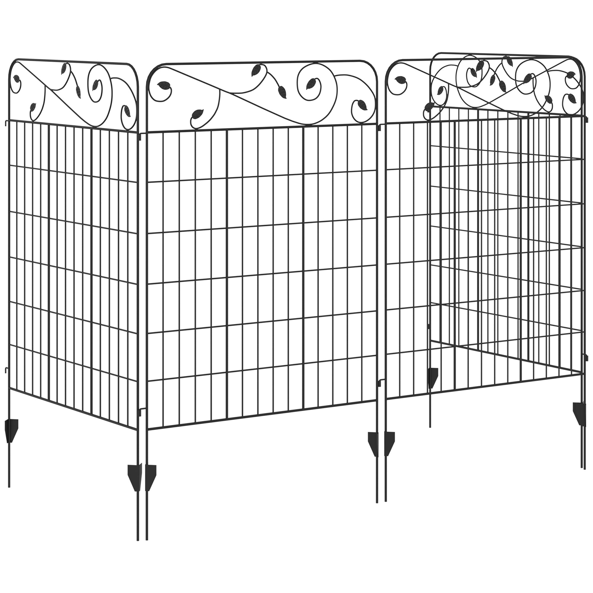 4-Piece Garden Fence 3.52 x 1.1 m Decorative Grid Fence Wire Mesh Wire Fence for Garden, Balcony, Metal, Black